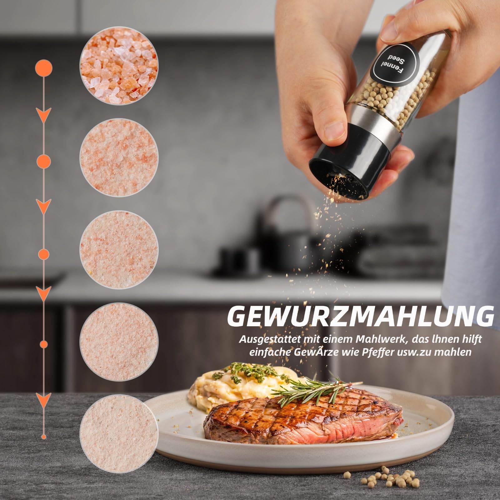 FRIBERG 20x120ml Gewürzgläser rund mit Mahlwerk & Streueinsatz