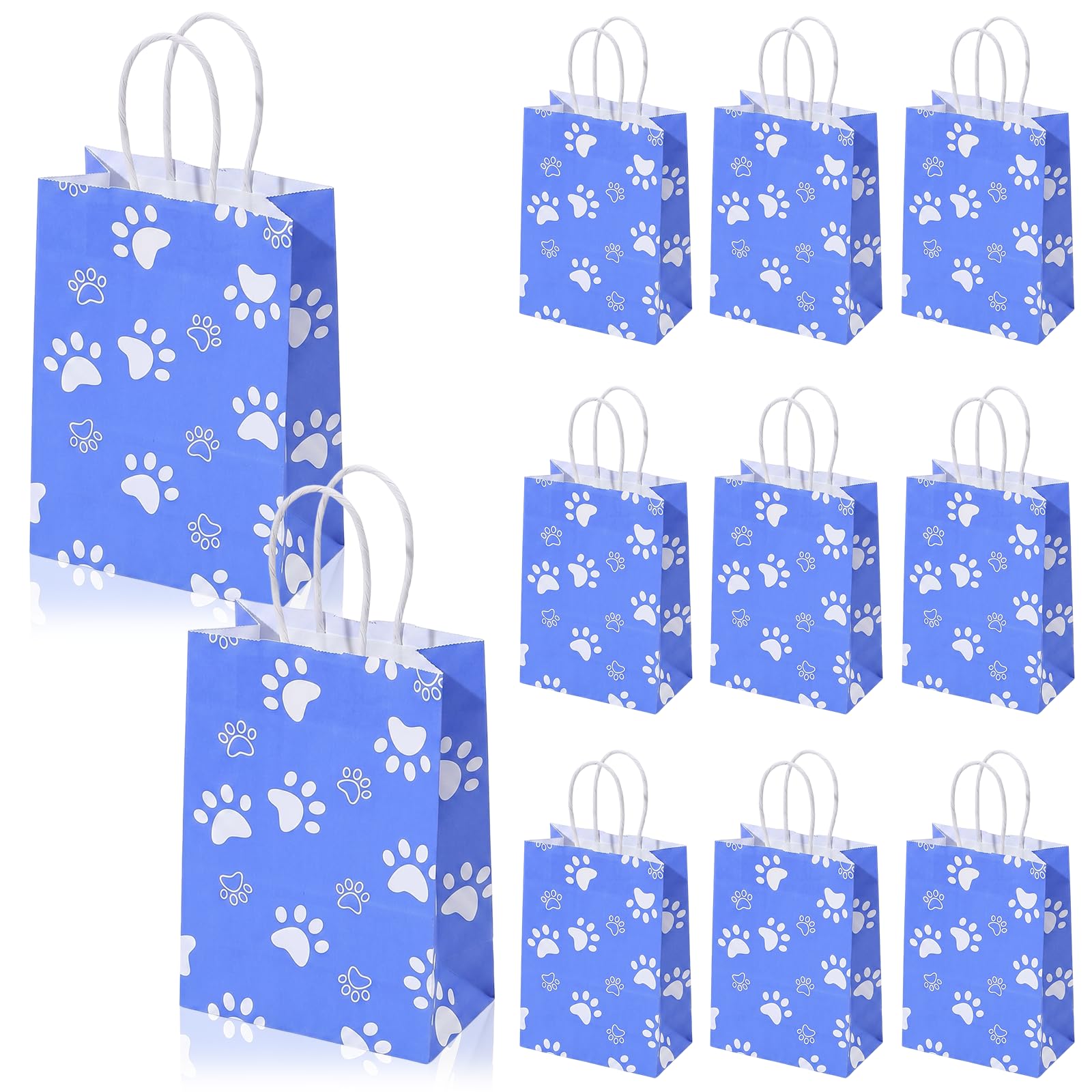 12 Pcs Paw Print Bags with Handles Paw Print Kraft Paper Gift Bags Thick Dog Paws Printing Gift Bag for Birthday Parties Baby Showers (Blue)