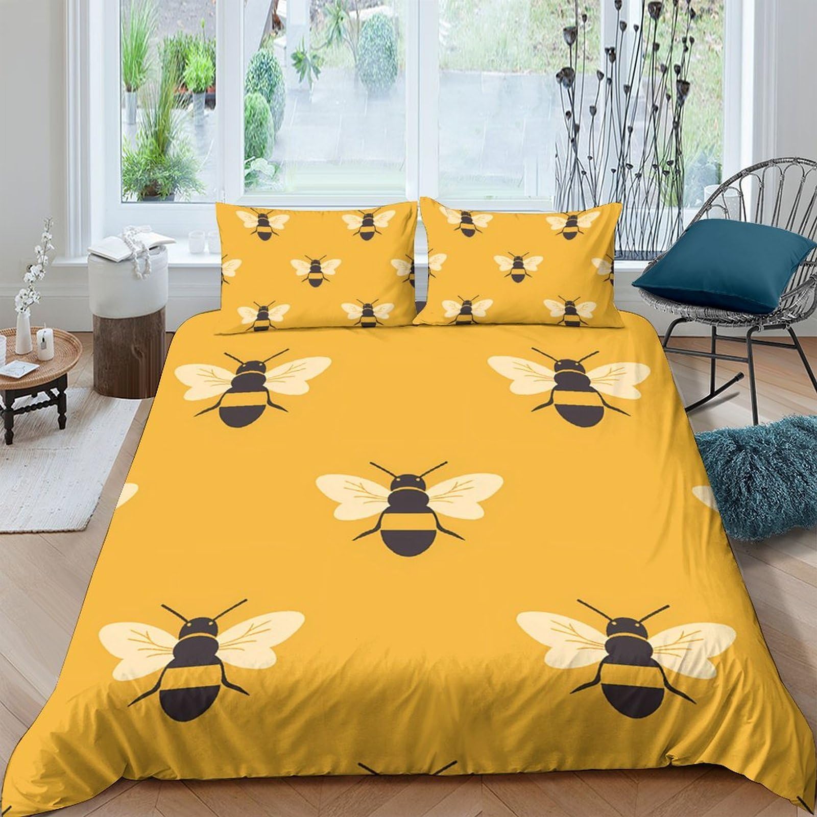 Ctjqhvkz Style-1 3D Printed Yellow Bee Fitted Sheet Microfiber Soft Mattress Cover Anti-Slip Washable Bedroom Decor For Home Dorm Guest Use Single（135X200cm）