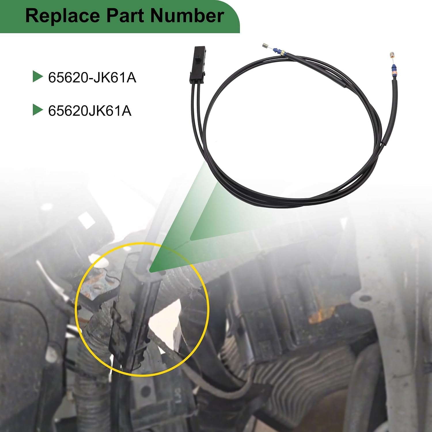 Hood Release Cable Compatible with Infiniti G25 G35 G37 G37X Q40 2.5L 3.5L 3.7L V6 2007-2015 Hood Lock Release Cable Replace # 65620-JK61A 65620JK61A