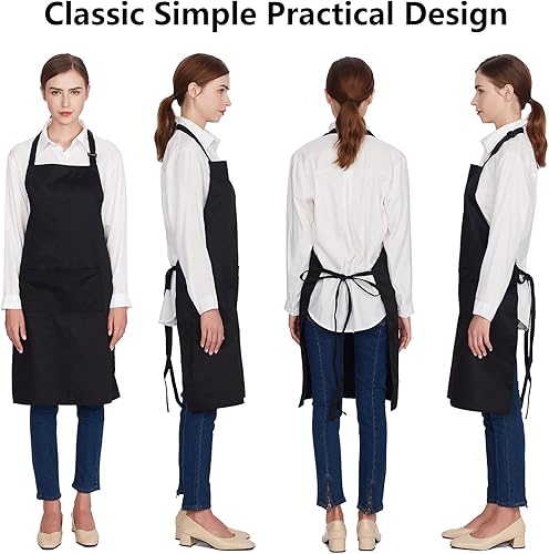 Miniatura 2 de 1 paquete de delantales 100% algodón con 2 bolsillos para cocinar, cocinero, cocina, delantal ajustable para mujeres y hombres, negro
