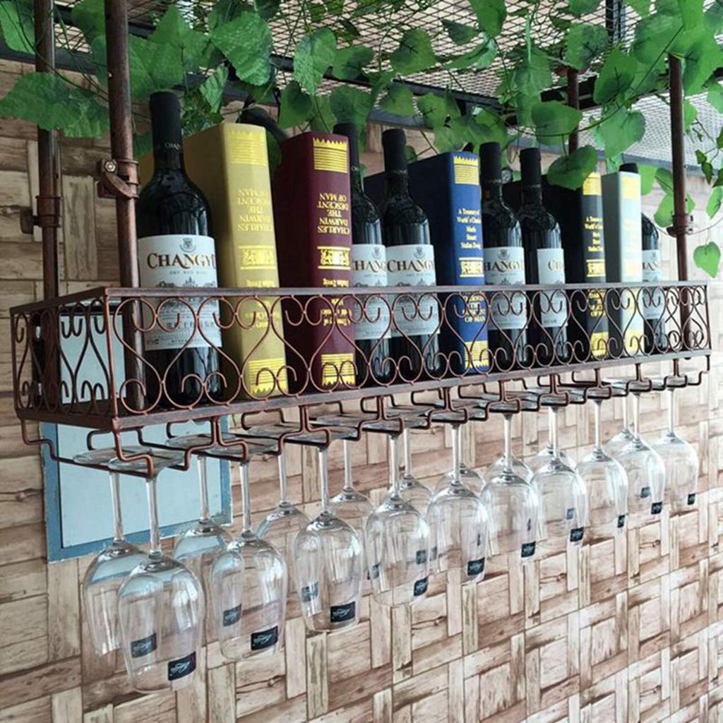 Weinregale für Zuhause/Bar, Retro-Stil, zum Aufhängen aus Metall, mit Glashalter, Kelch, Weinflaschenhalter für Küche, Bar, Schrank, Organisation, Decken-Weinregal, Organizer, Heim