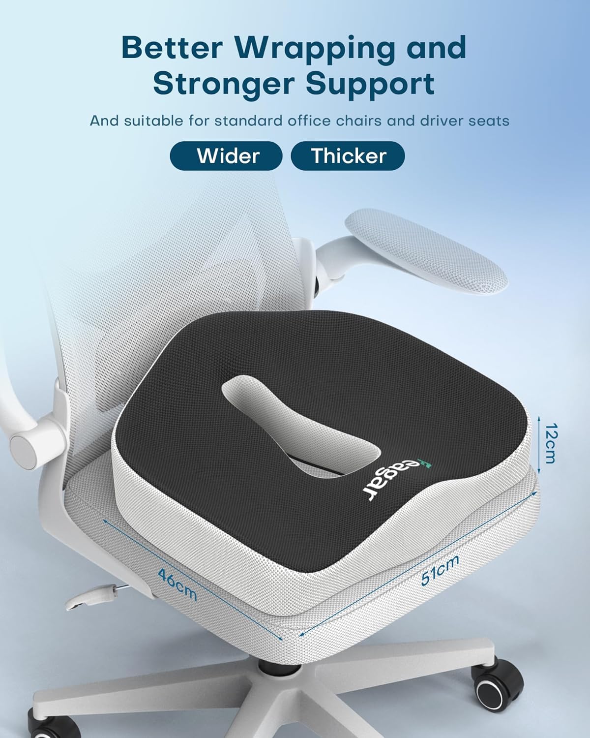 Feagar Cuscino Sedia Ufficio Grande: Ergonomico Cuscini per Sedie Antiscivolo XXL, Alleviare la Pressione, Comodo e Morbido Ortopedico Cuscino Memory Foam Sedia per Emorroidi, Auto, Sedia da Gioco