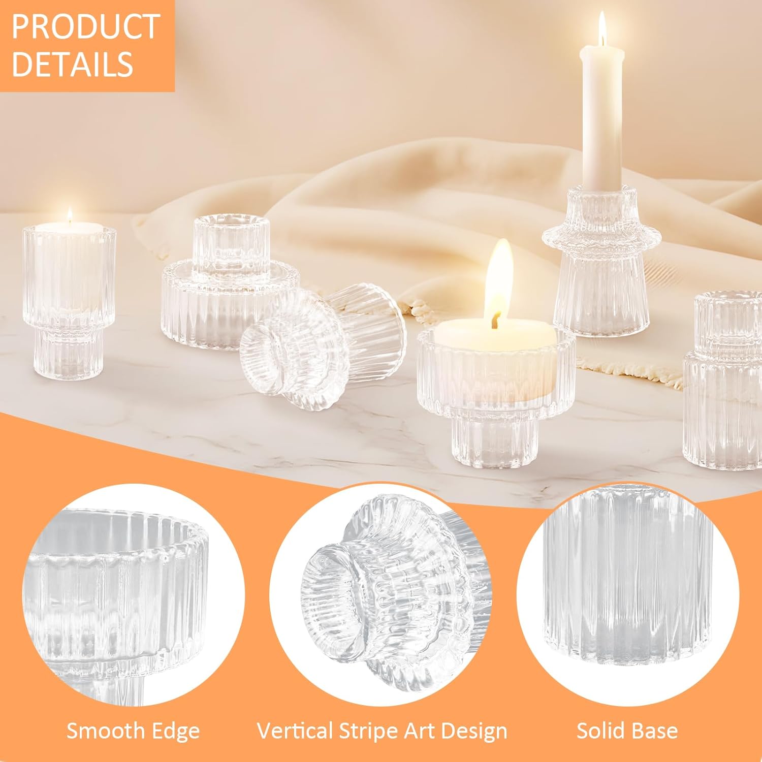 12 Pcs Glass Candlestick Holders Taper Candle Holders for Table Centerpieces, Wedding Decor and Dinner Party, Clear - Image 4