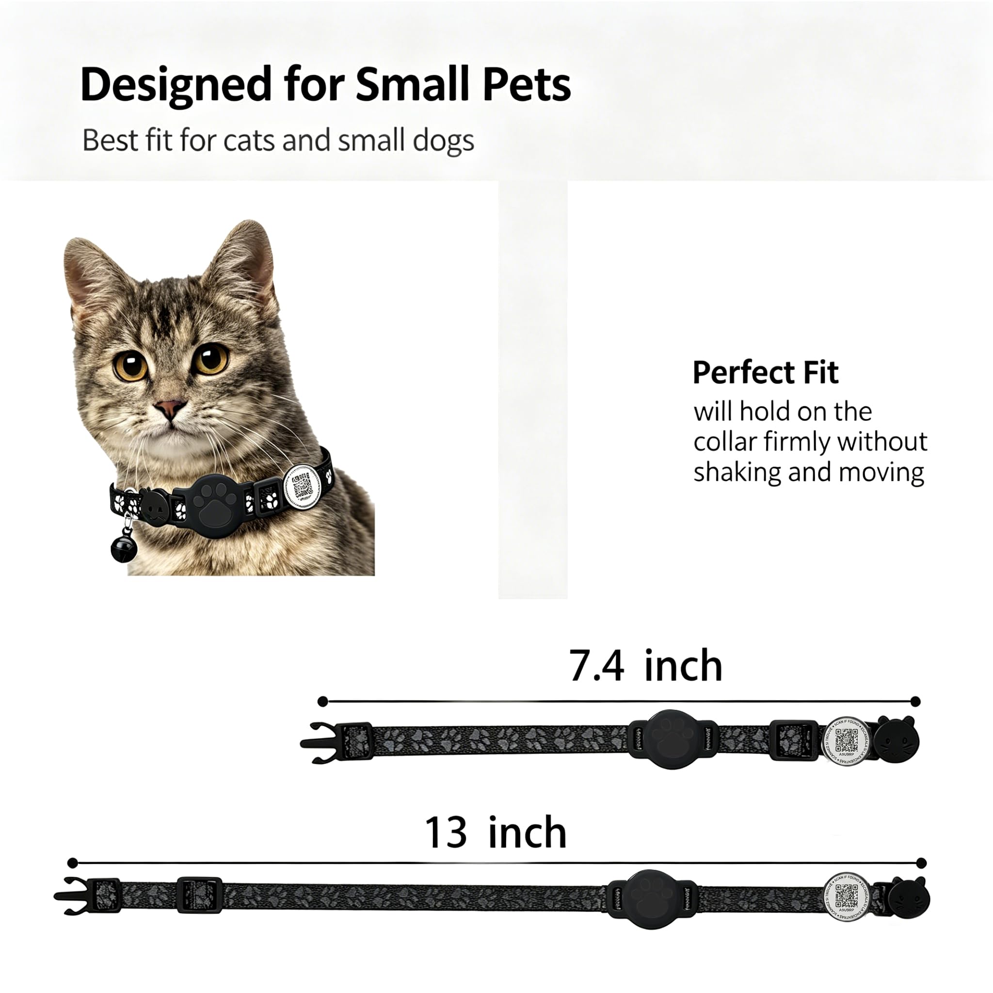 Localizzatore per gatti con codice QR, collare GPS per gatti, localizzatore elettronico impermeabile compatibile con Apple Find My No Monthly Fee, ideale per gatti piccoli e grandi, soluzione di