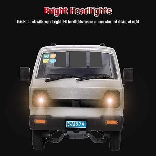 Miniatura 6 de GoolRC WPL D12 - Coche a control remoto a escala 110 de 2.4 GHz, camión de simulación de deriva con motor cepillado, faros LED, motor central de