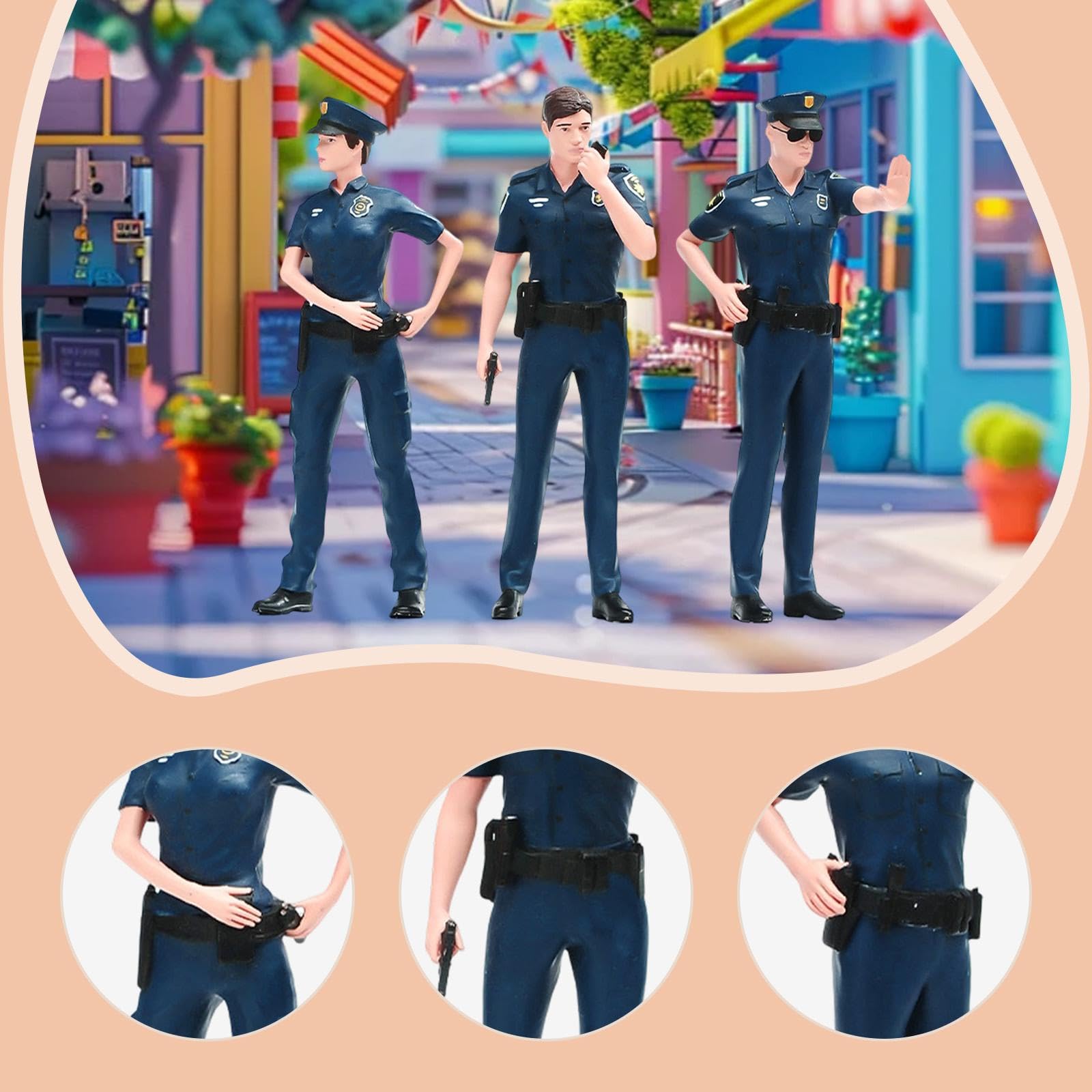 3X Figurini della Polizia in 1/24, Modelli in Miniatura per Scena, Layout, Figurini da Collezione per Diorama, Mini Figurine in Resina per