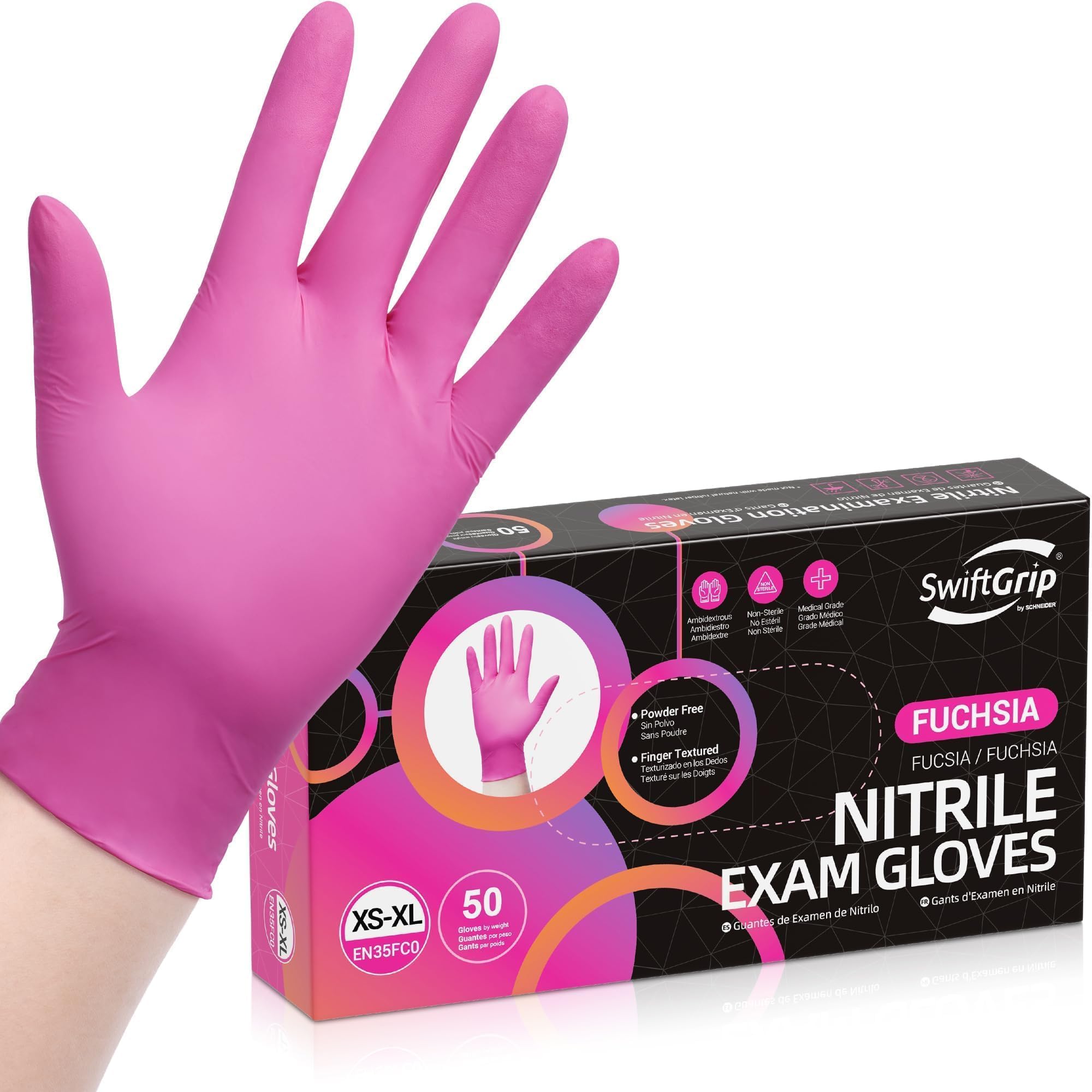 Powder-free Nitrile Gloves Large 50ct Box - 3Mil Disposable Latex Free for Kitchen Cleaning Beauticians Hair Stylist - Pink/Fuchsia