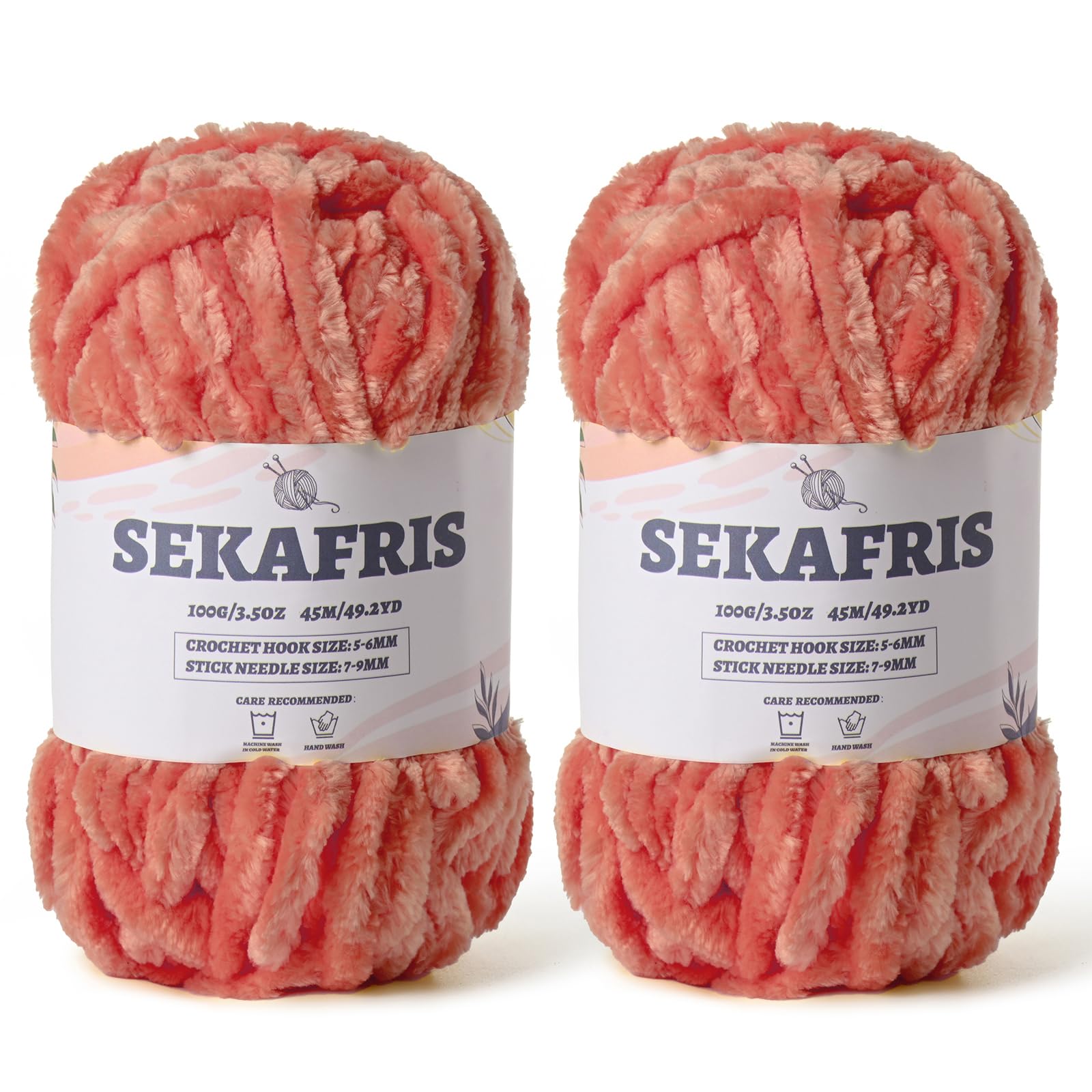 Chenille Velvet Soft Yarn Grey Pink 2 Pack