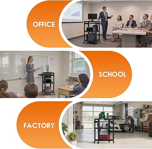 Miniatura 8 de MetaTeel Soporte de carrito de presentación AV para proyector de video, TV, computadoras portátiles, impresoras, carrito rodante de construcción de