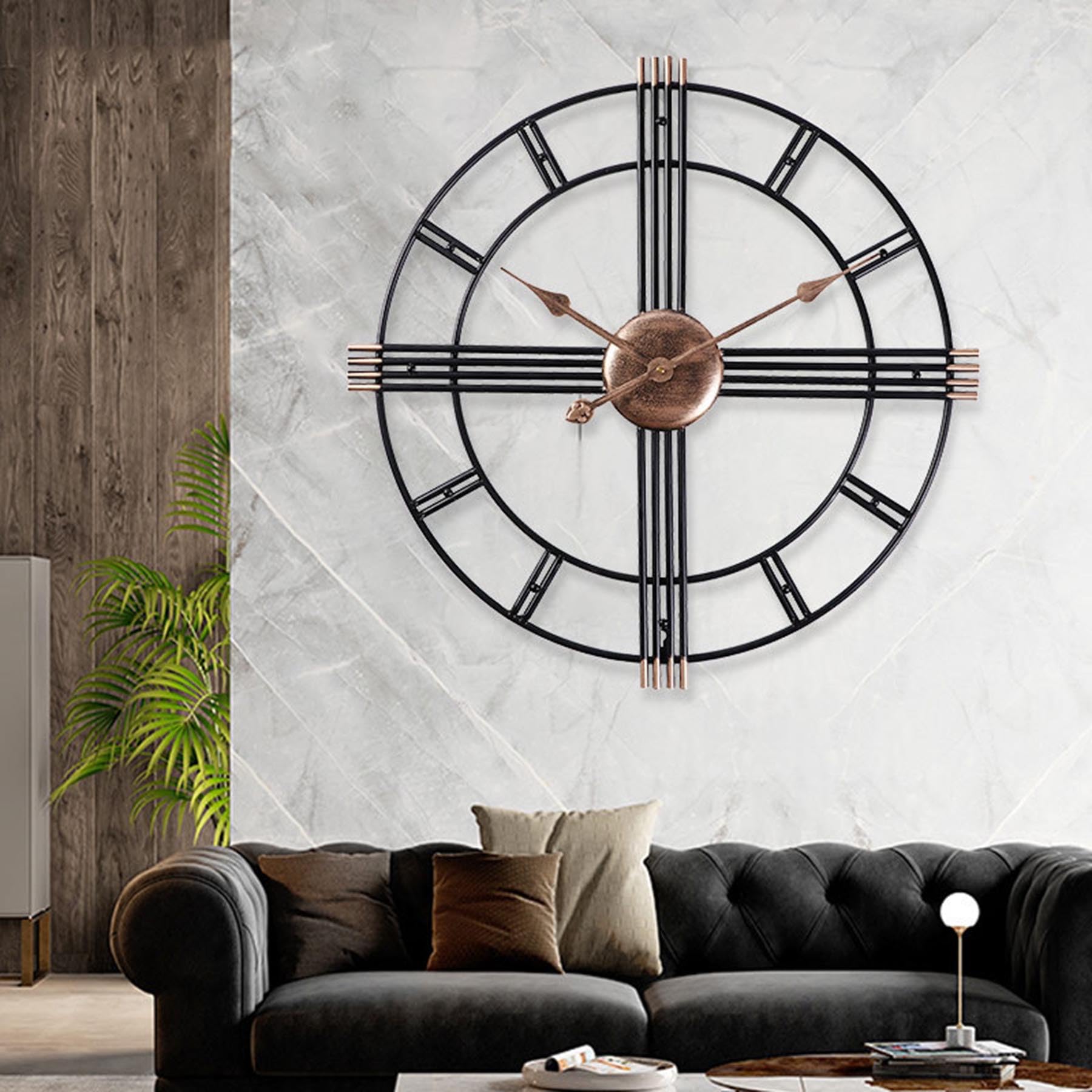 Reloj de Pared metálico con Grandes números Romanos, 60 cm Redondo Vintage silencioso de Metal, Moderno sin tictac Funciona con Pilas, Incluye Gancho e Instrucciones