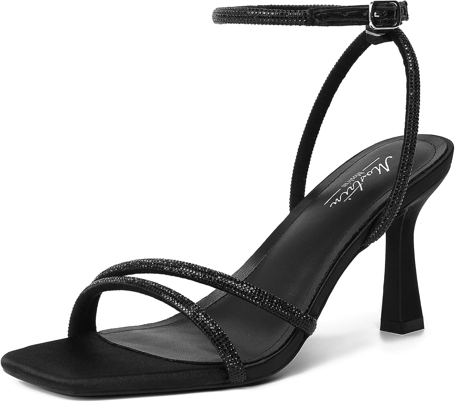 Mostrin Womens Sandals Strappy Heels for Women Ankle Strap Lace Up Square Open Toe Heels Tie Up Stiletto High Heeled Sandals for Prom, Party, Daily Wear