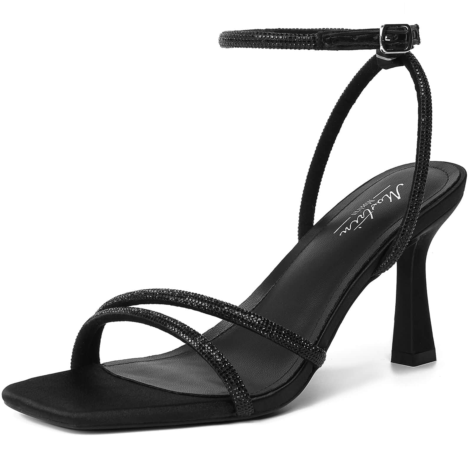 Mostrin Womens Sandals Strappy Heels for Women Ankle Strap Lace Up Heels Square Open Toe Heels Tie Up Stiletto High Heeled Sandals for Prom, Party, Daily Wear