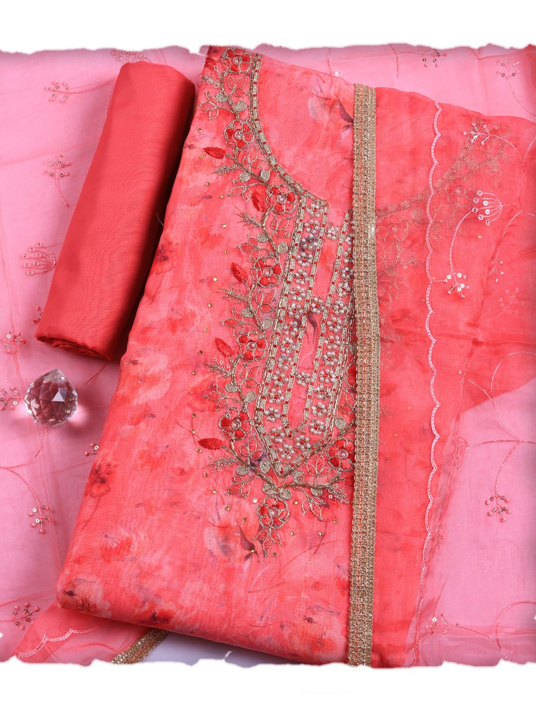 meena bazaar Printed Cotton Unstitched Kurta with Bottom & Dupatta-picture-27