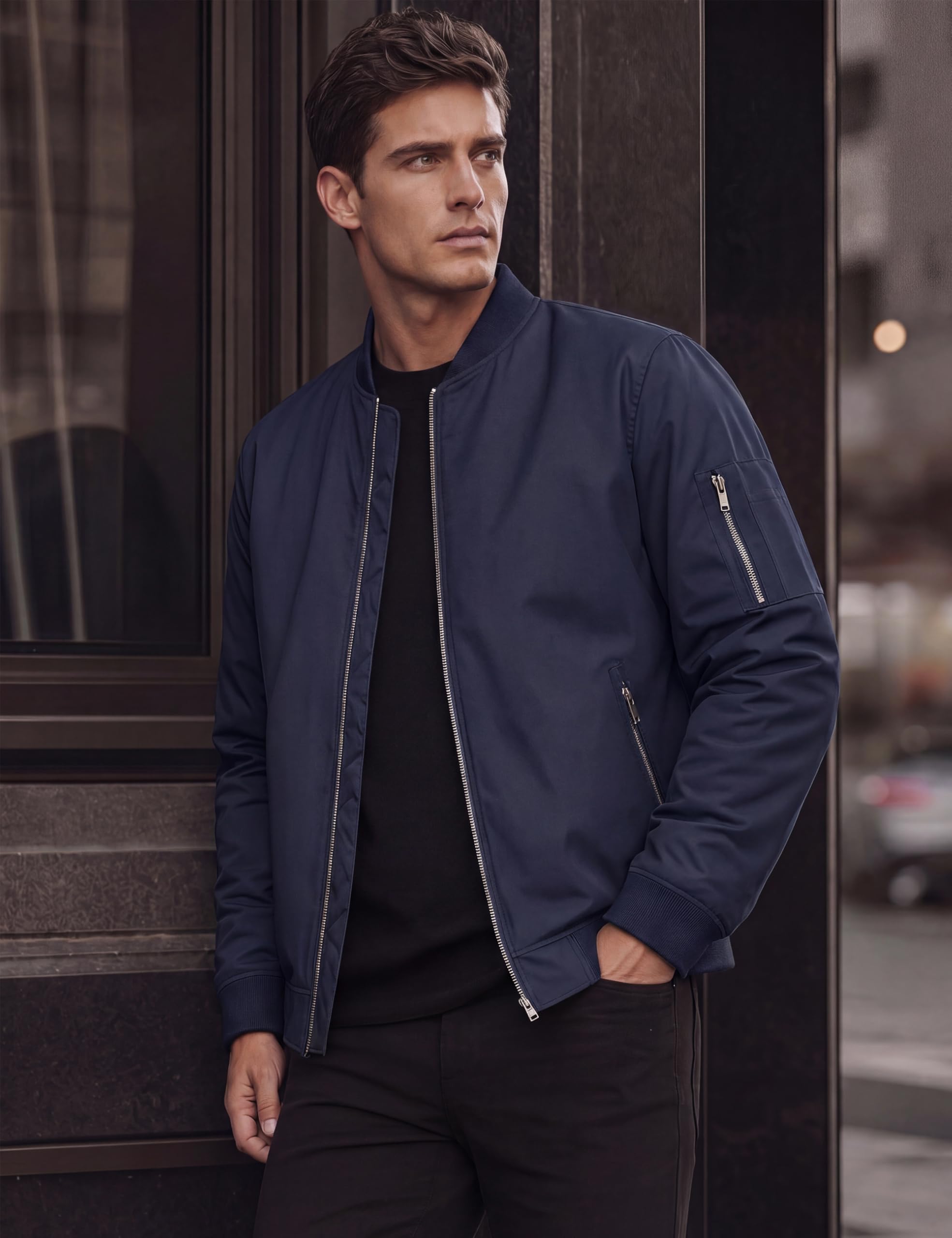 TACVASEN Uomo Bomber Jacket Leggero Giacca per Il Tempo Libero con Tasche con Zip