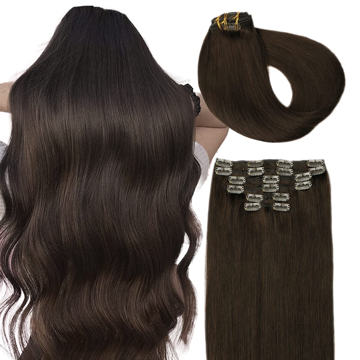 SURNEL Extensiones Clip Pelo Natural 100g 40cm 6 Piezas Rubio Platino Claro Extensiones De Clip De Humano Real Extensiones Pelo Remy Natural (C#60-40cm) — view 31