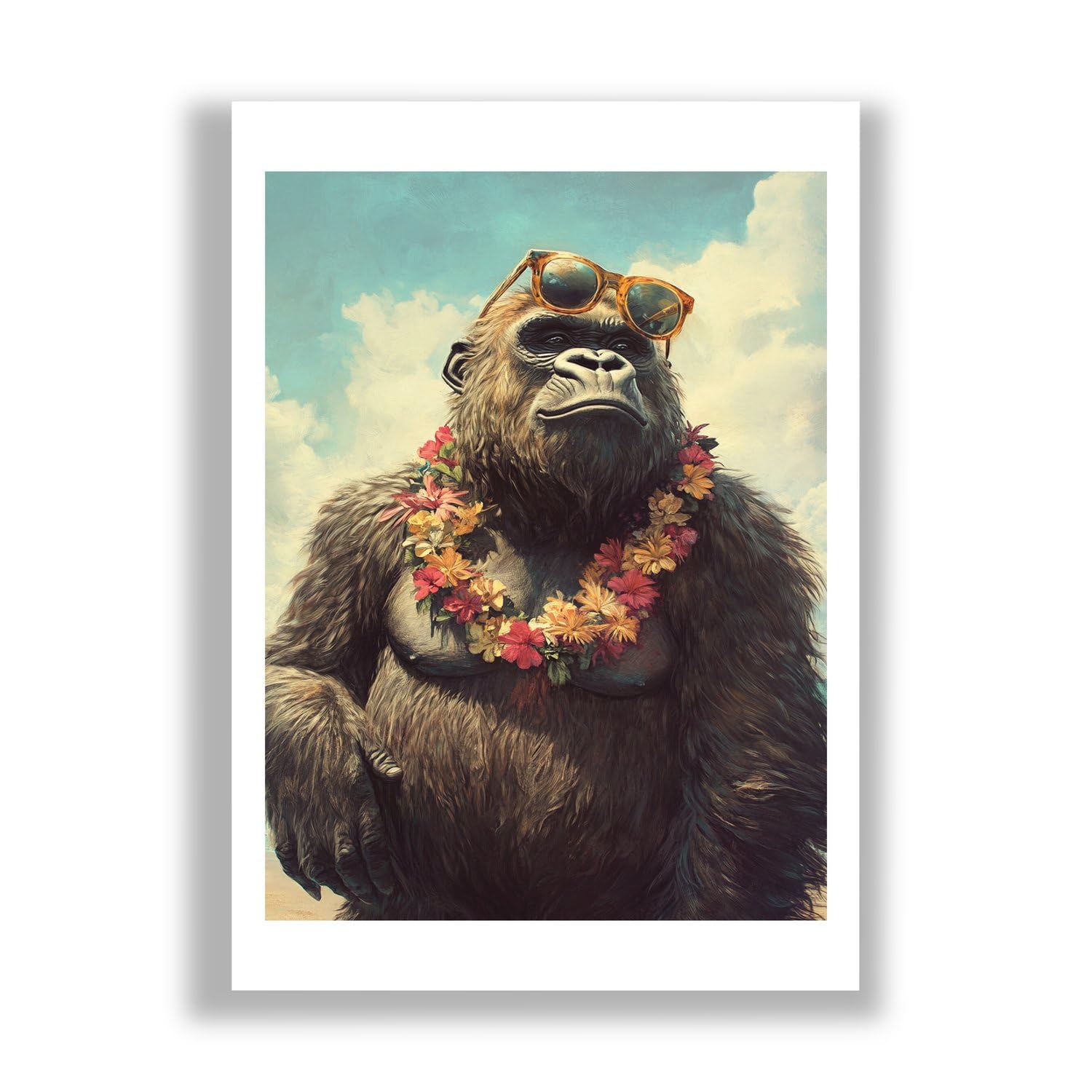 Impression d'art Gorilla Spiffing Prints, singe avec lei tropical - 7