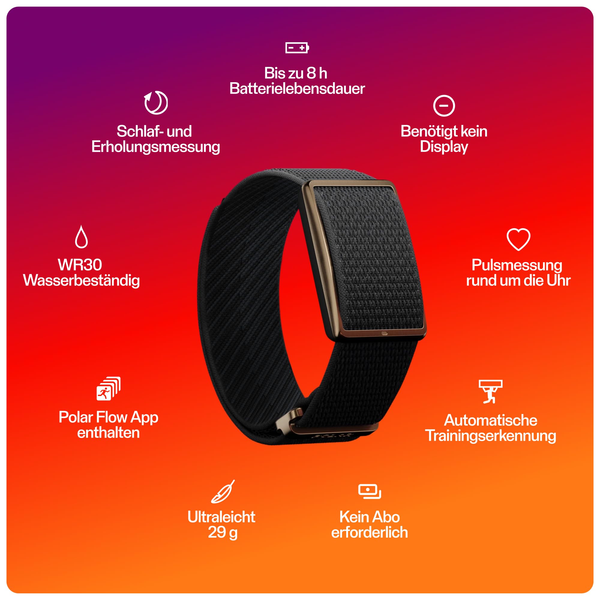 Polar Loop – Smartes Gesundheits- und Fitness-Armband ohne Display mit 24/7-Herzfrequenz-, Schlaf- und Aktivitätsmessung, Trainingserkennung, ohne ABO, 8 Tage Akku