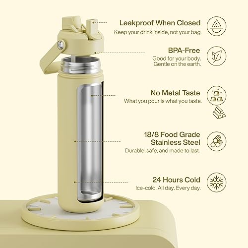 Miniatura 936 de ENCOOL Botella de agua aislada con popote, de acero inoxidable, a prueba de fugas, sin BPA, al vacío de doble pared que se mantiene fría durante 24