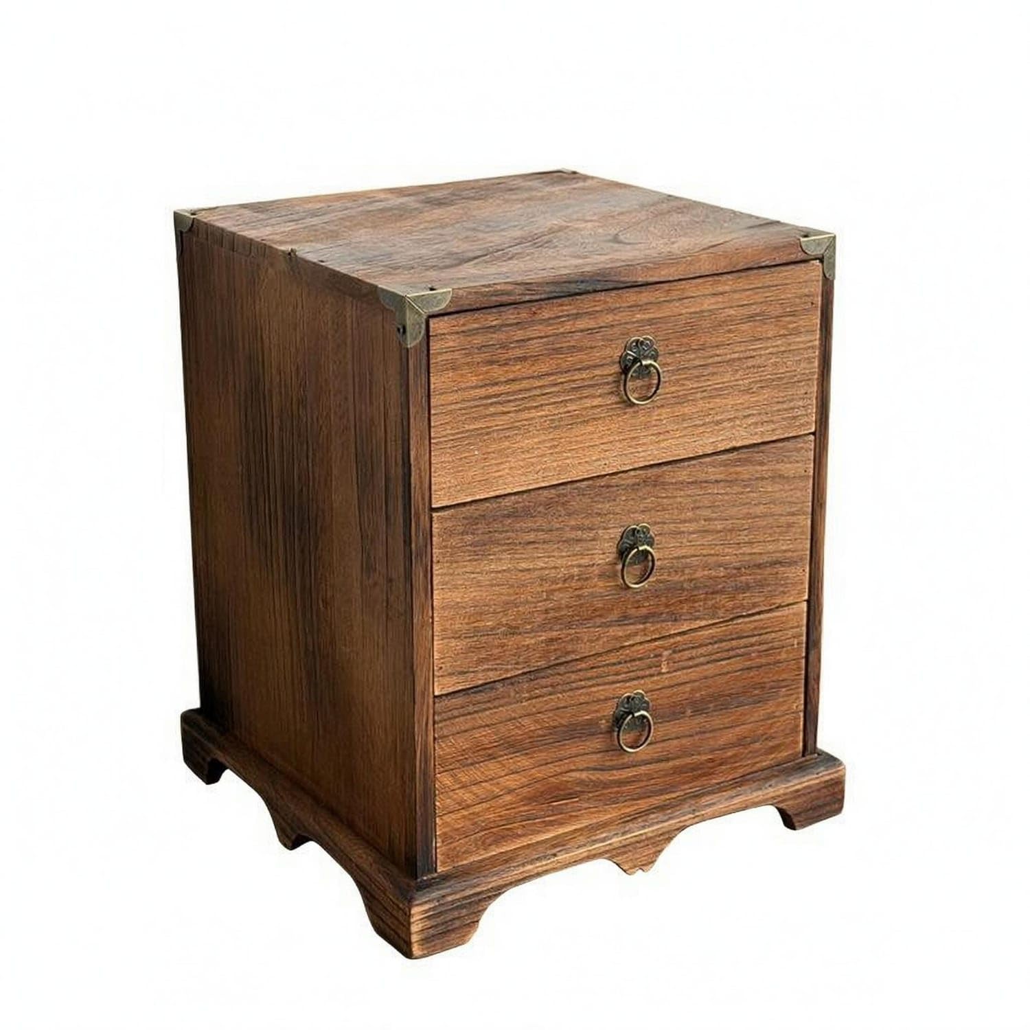 Wood-Grain Finish Rustic Desktop Storage Cabinet Dark Metal Accents 3-Drawer Wooden Cabinet Circular Pull Pulls Wooden Desk Organizer Hand-Finished, High Leg 3 Drawer-image-9