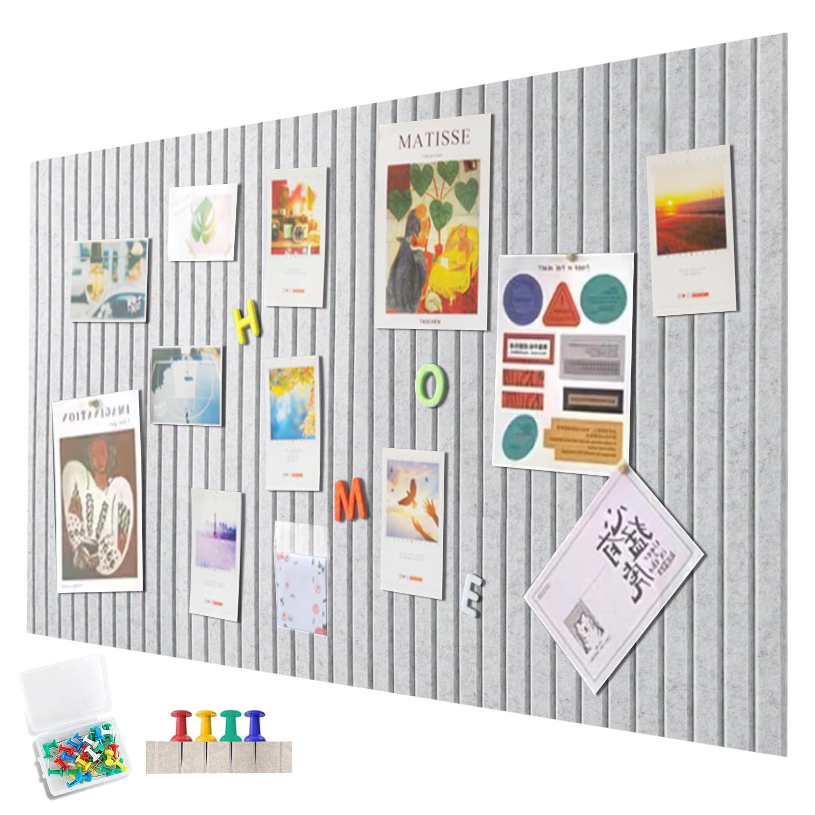 120 x 90 cm large pin board, large cork board, 0.9 cm thick decorative cork wall made of felt, foldable photo board with self-adhesive tape, felt self-adhesive vision board, push pins felt, light grey