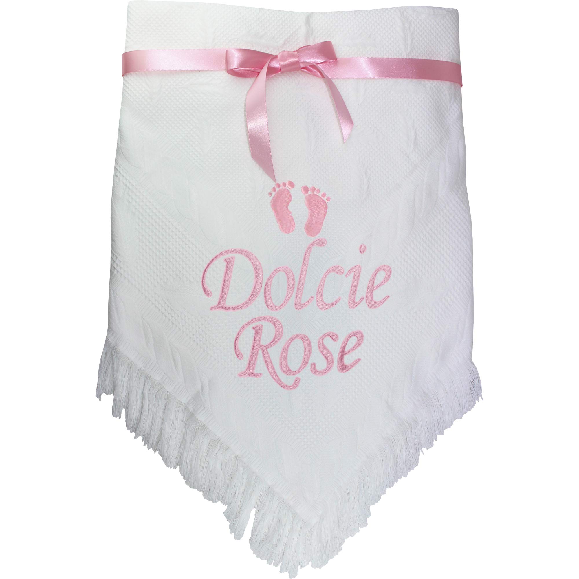 Teddyt's Pink Embroidery Personalised Footprint Shawl Blanket Gift With Name Embroidery (Two Names (24 Characters), )