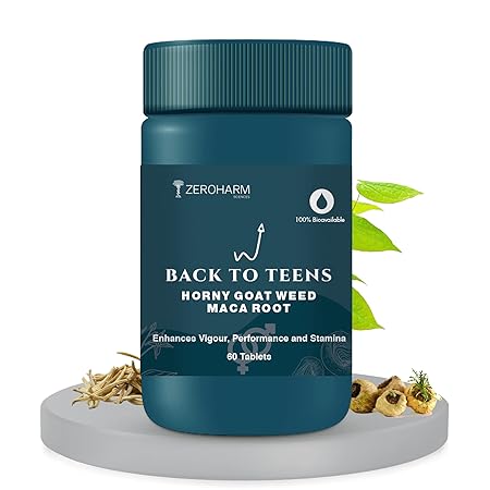 ZEROHARM BACK to TEENS - Horny Goat weed Epimedium - Maca Root extract - Safed Musli - Nano Formulated herbal Tablet (60 Tablets)