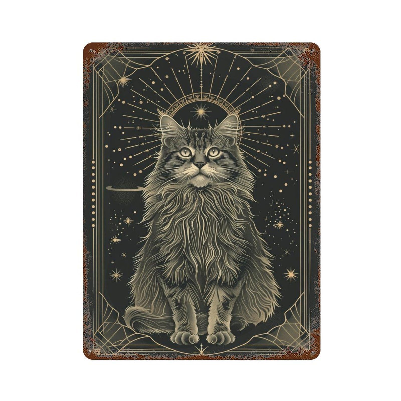 Rust Effect Tin Sign Stellar Cat 15.7"x11.8", Vintage Wall Decor for Basement, Hobby Room And Garage Decor