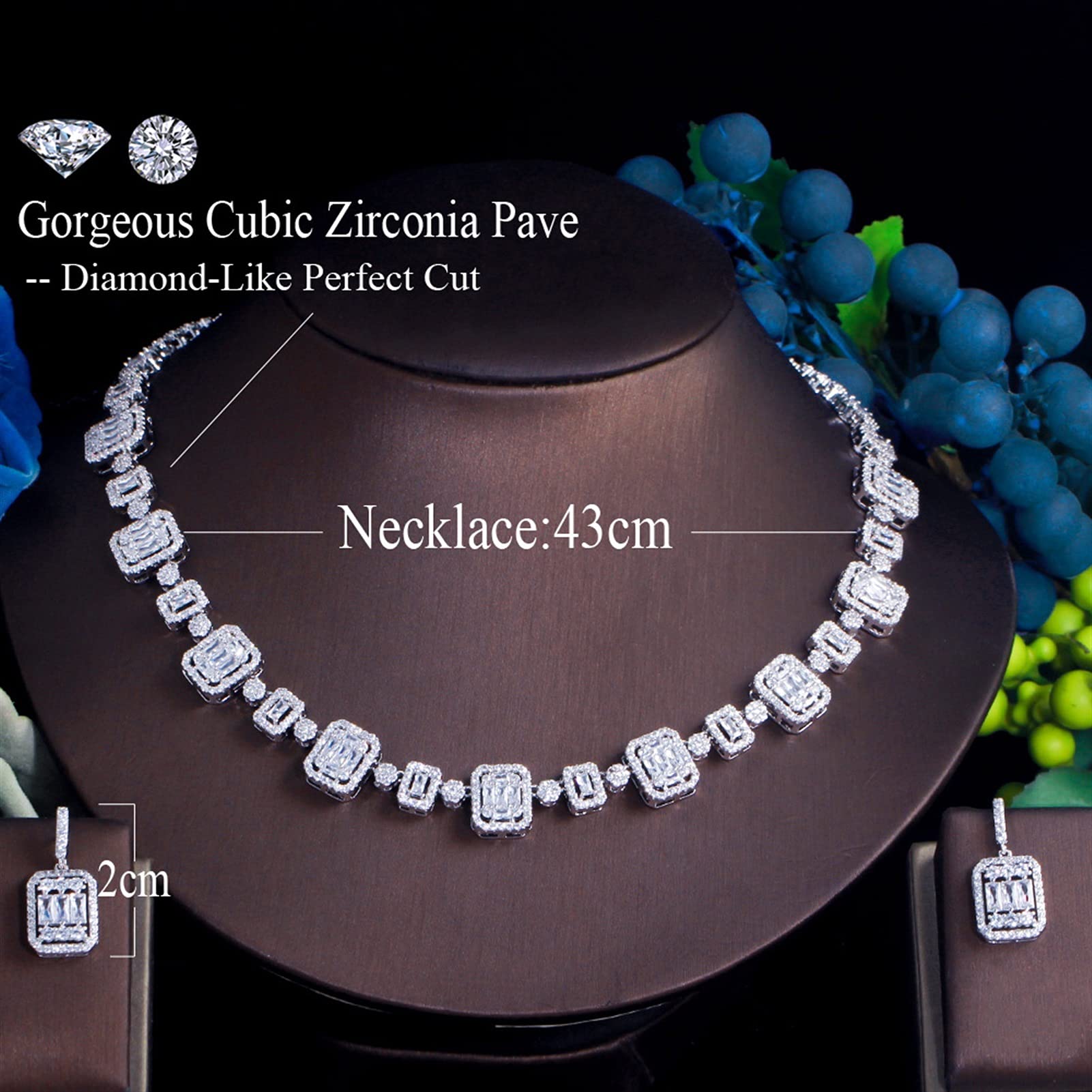 Joyería Cubic Zirconia Pave Color Oro Blanco Conjunto de joyería para Boda Nupcial para Mujer Accesorios de Vestido de Fiesta