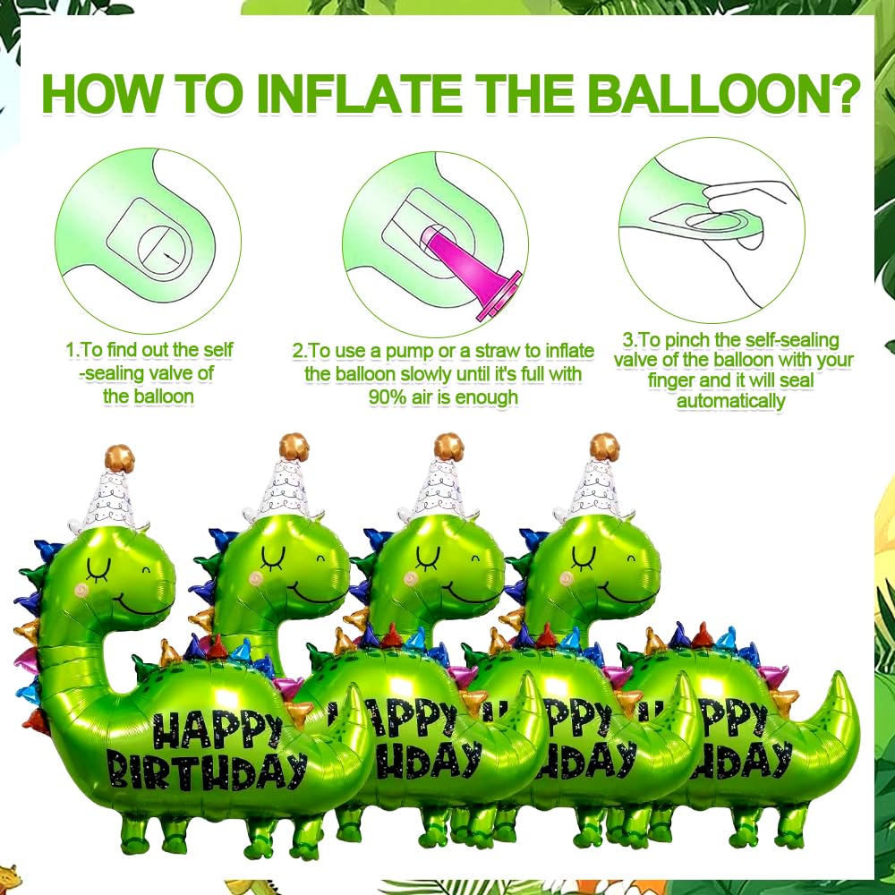 Dino Balloons, Large Green Dinosaur Balloons, 4 PCS 35 Inch Dino Balloon, for Boys Jungle Dino Theme Baby Shower Decor Supplies - Image 4