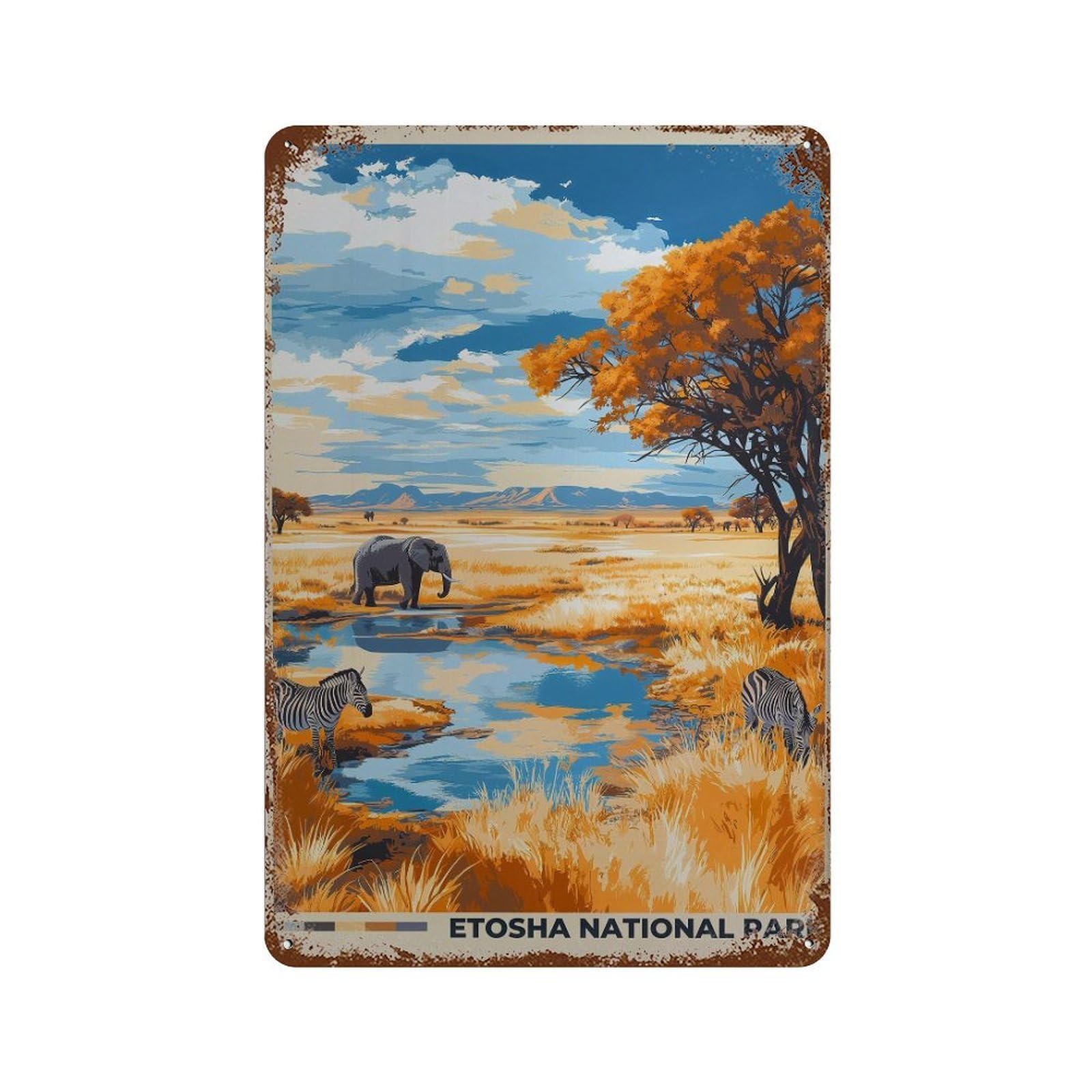 xiaoxiaoshen Etosha National Park Namibia Savanah African Wildlife Wall Decor Art Metal Tin Poster Modern Home Decor Art Home Bar Shop Decorations Vintage Sign 30x20cm