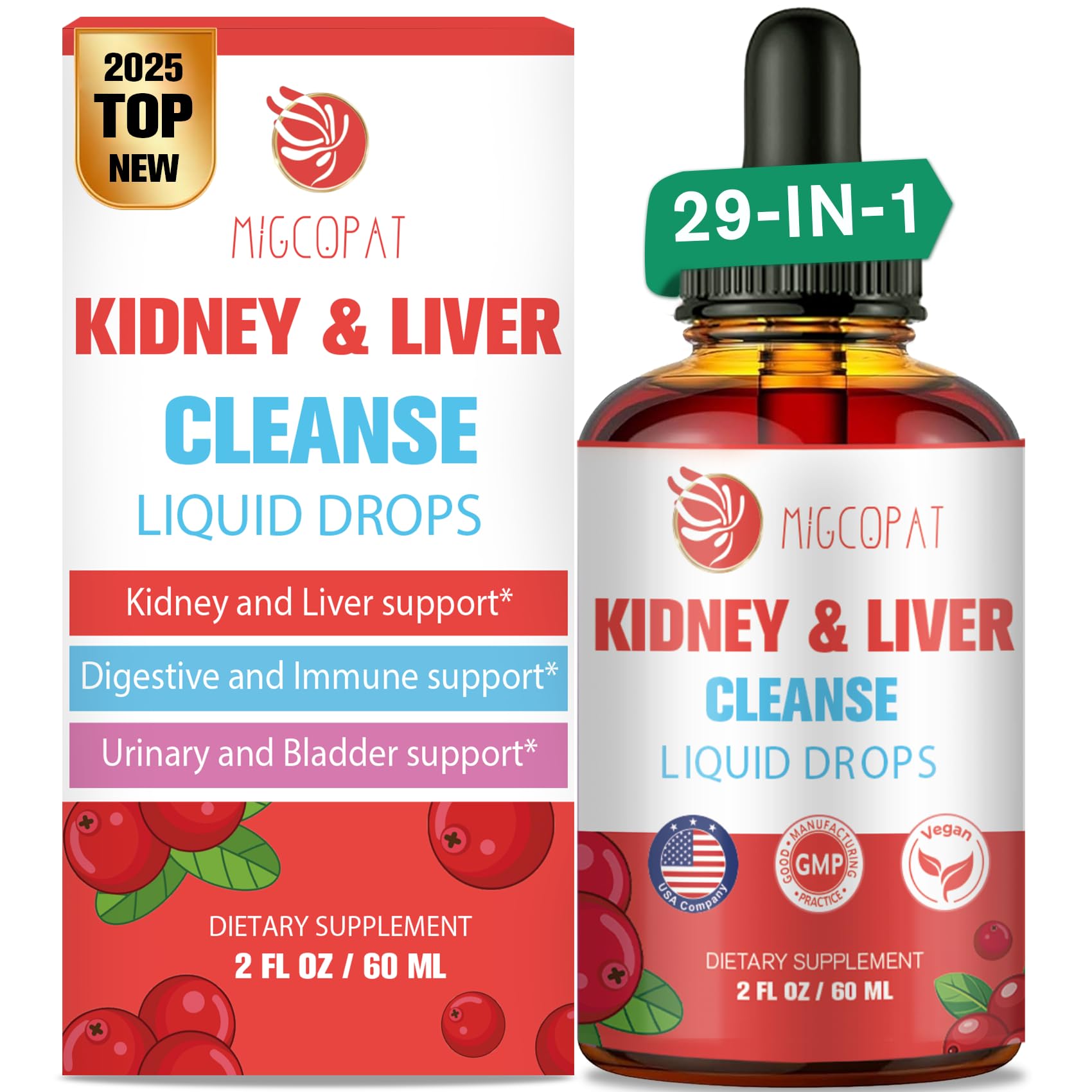 Kidney and Liver Cleanse Detox & Repair Drops, Cranberry and Milk Thistle Supplement with Artichoke, Astragalus, Horsetail – Natural Herbal for Liver, Kidney, Urinary Tract, Bladder, 60ml