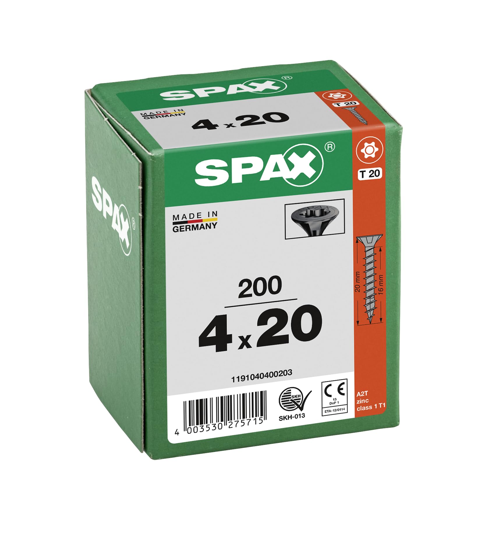Spax T-TAR Plus Vite universale testa svasata filettatura completa 4 x 20 mm 200 pezzi