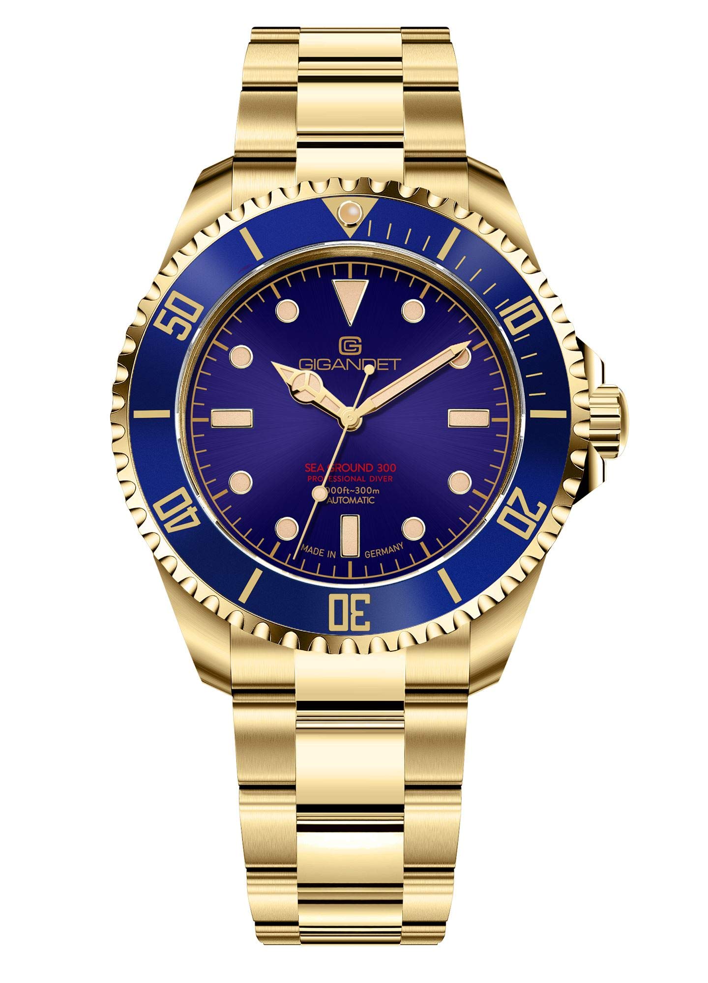 Gigandet Sea Ground 300 Orologio Subacqueo Automatico – Made In Germany, Vetro Zaffiro, 30 Bar, Super-Luminova – Modello G300V-008M
