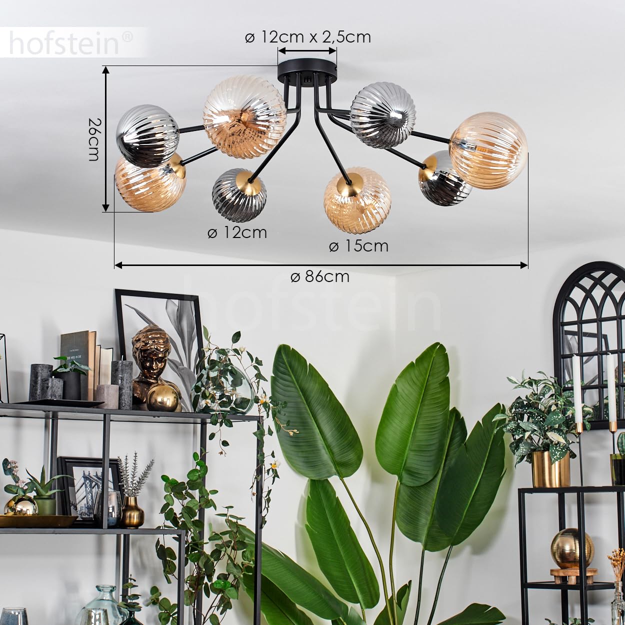 Plafonnier Tina,Lampe De Plafond En Métal Noir-Blanc,1 Flamme,Avec