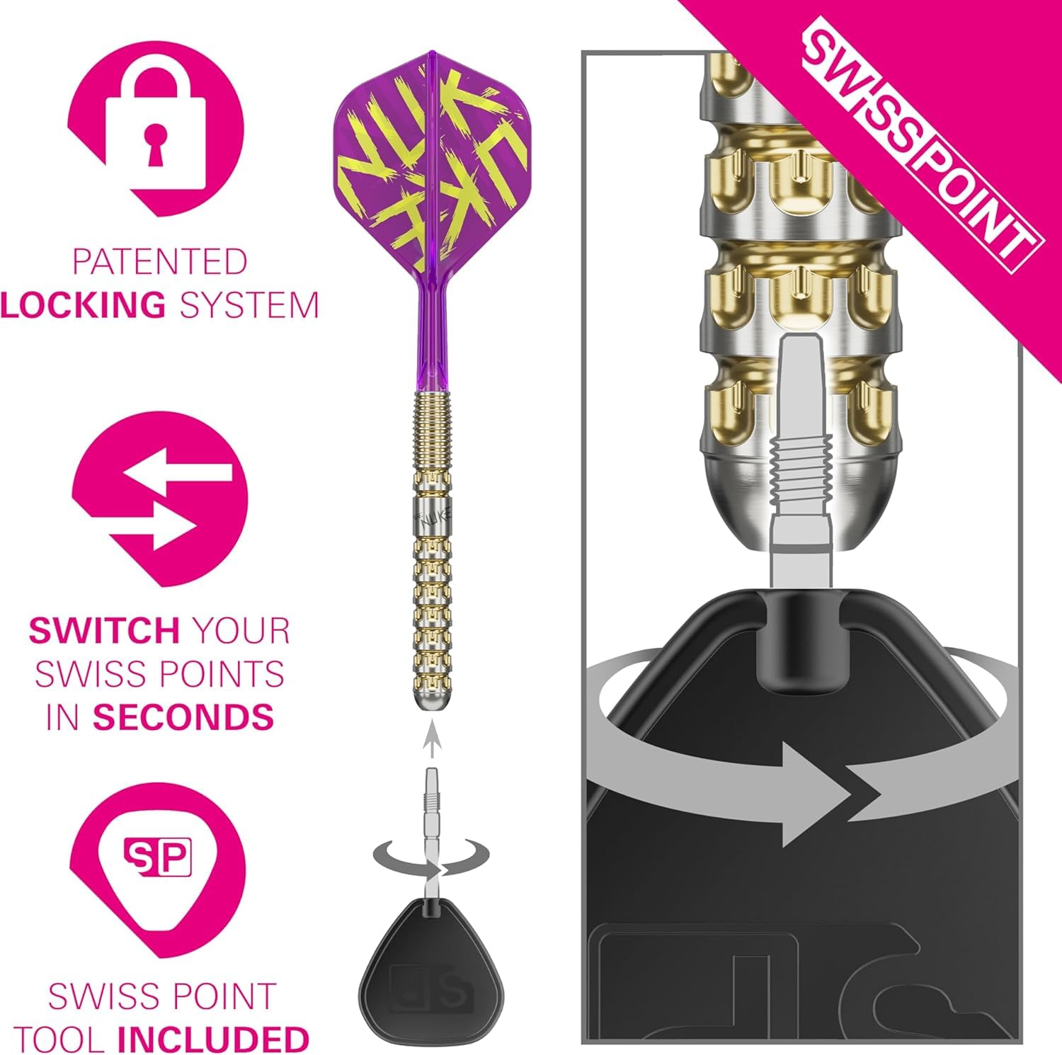 Target Darts Luke Littler Gen 1 Prodigy Steel Tip Swiss Point Darts, 90% Tungsten Dart, 22G/23G/24G | Generatie 1 Gold Steel Tip Dart, Player Edition Swiss Points Dart Sets, K-Flex Flights en Shafts