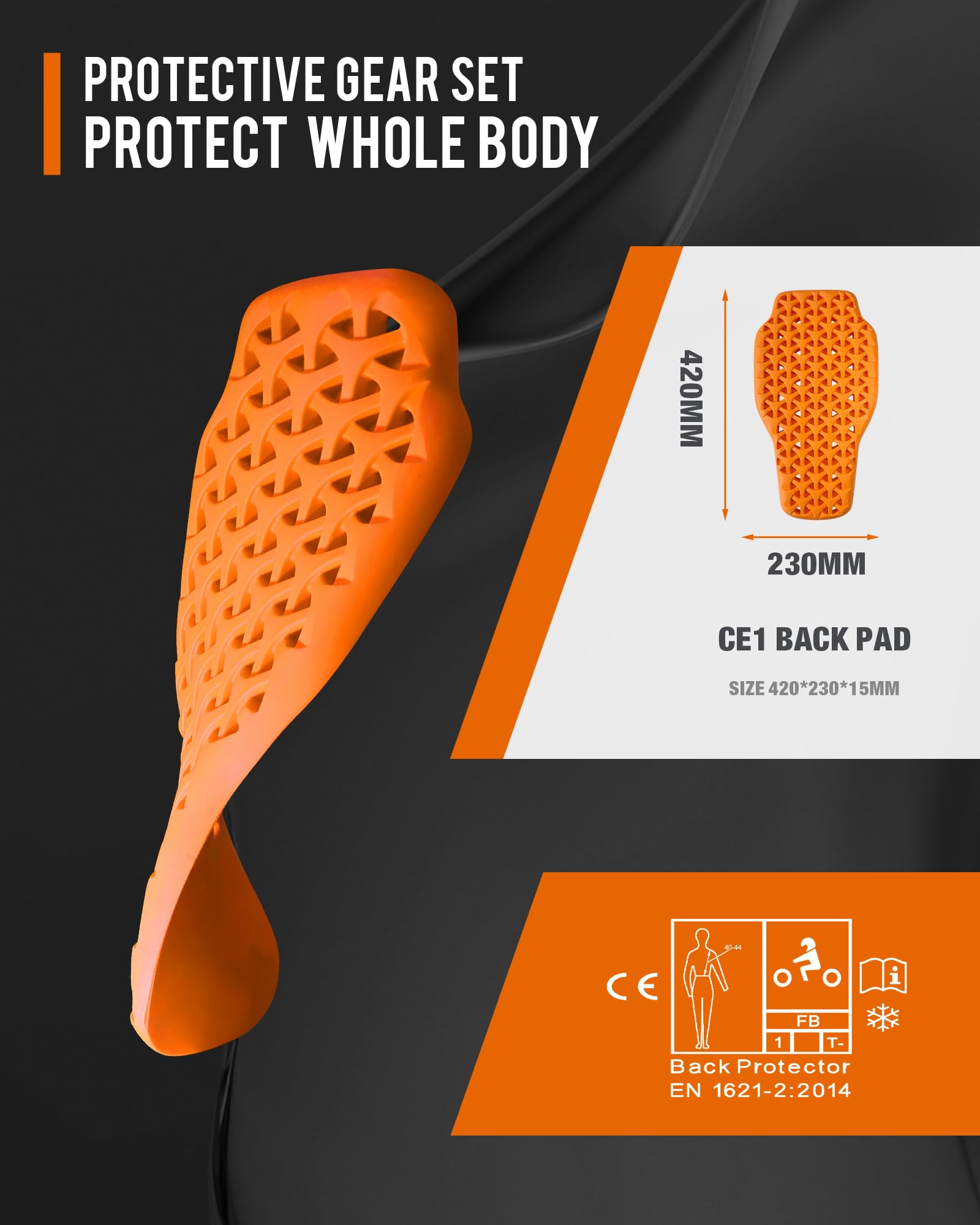 Abnehmbare Zertifizierte Motorradprotektoren, Hohe Sicherheit, Unisex-Erwachsene, (5-Pack) 1×Rückenprotektor(CE-1), 2×Schulterprotektor(CE-2) und 2×Ellbogenschützer(CE-2), (1-Pack) Rückenprotektor