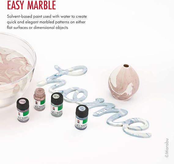 Marabu Easy Marble Paint Set - 14 Basic and Pastel Colors Marbling Paint Kit for Kids and Adults - Hydro Dipping, Tumbler Making, Paper - 2022 Release