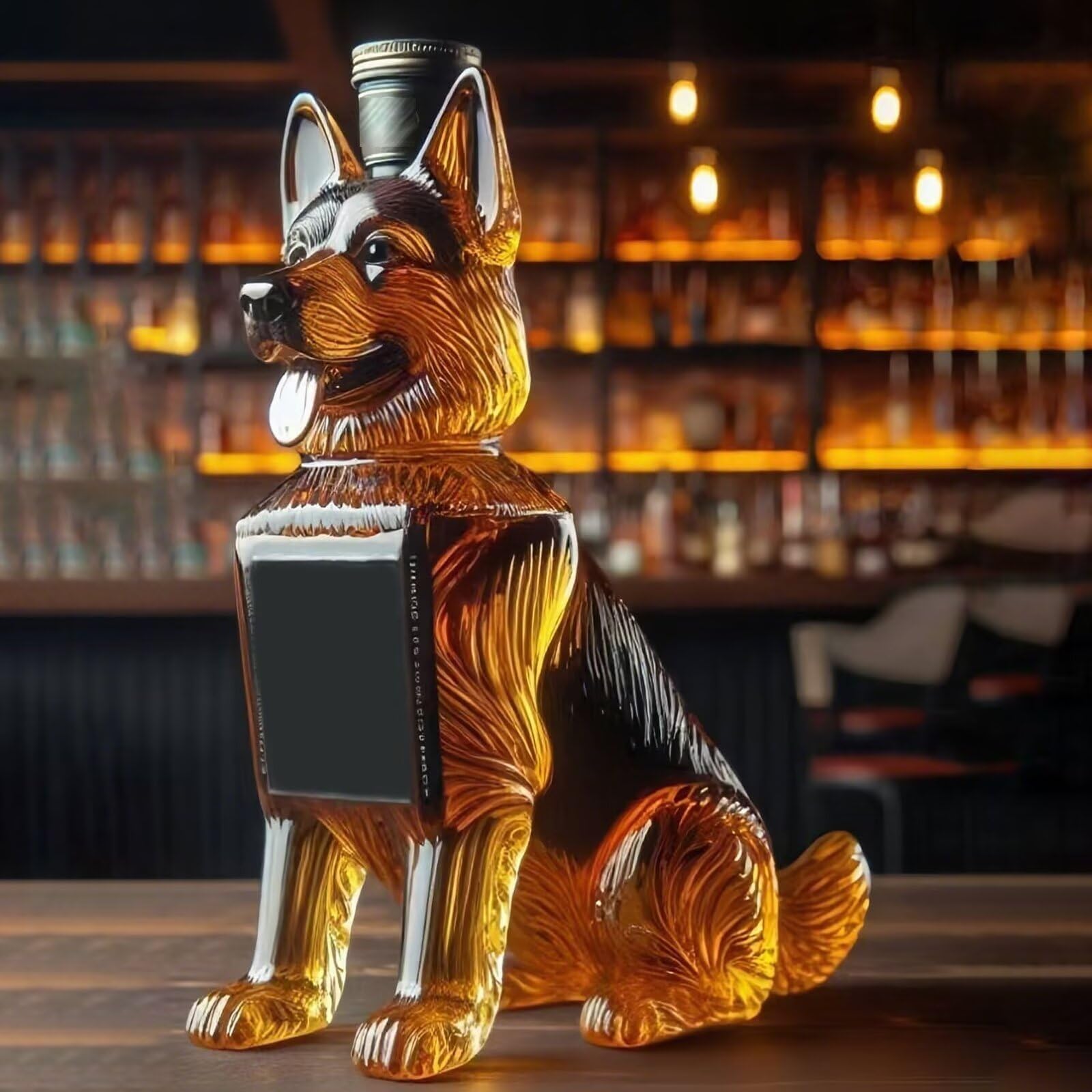 300ML Decantador Whisky Arte Escultura - Decantador De Whisky De Cristal 3D Con Diseño Novedoso, Botella De Whisky Con Forma De Pastor Alemán, Botellas Vacías Con Temática Animal