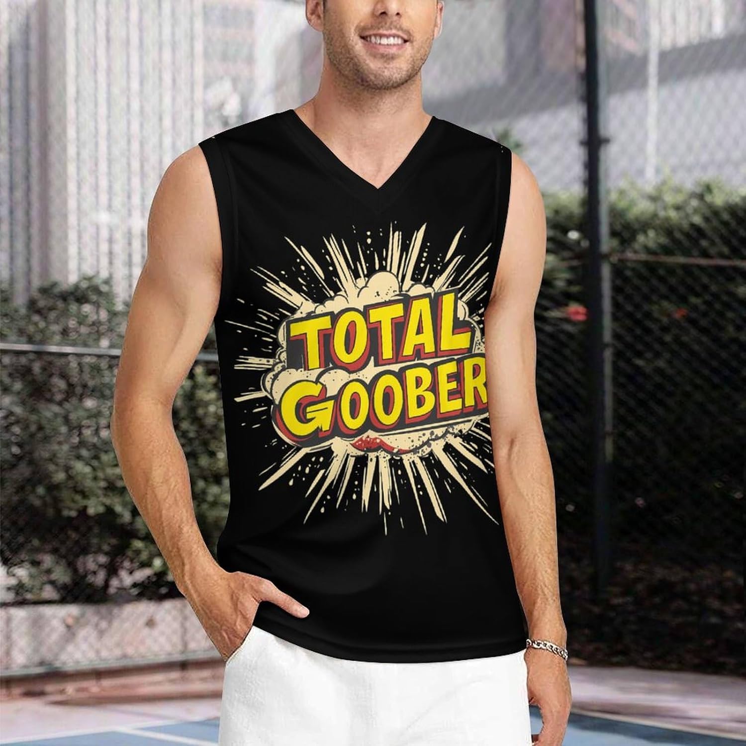Total Goober Men's V-Neck Basketball Tank Top Sleeveless Workout Tank Shirts Gym Fitness Tees Vest