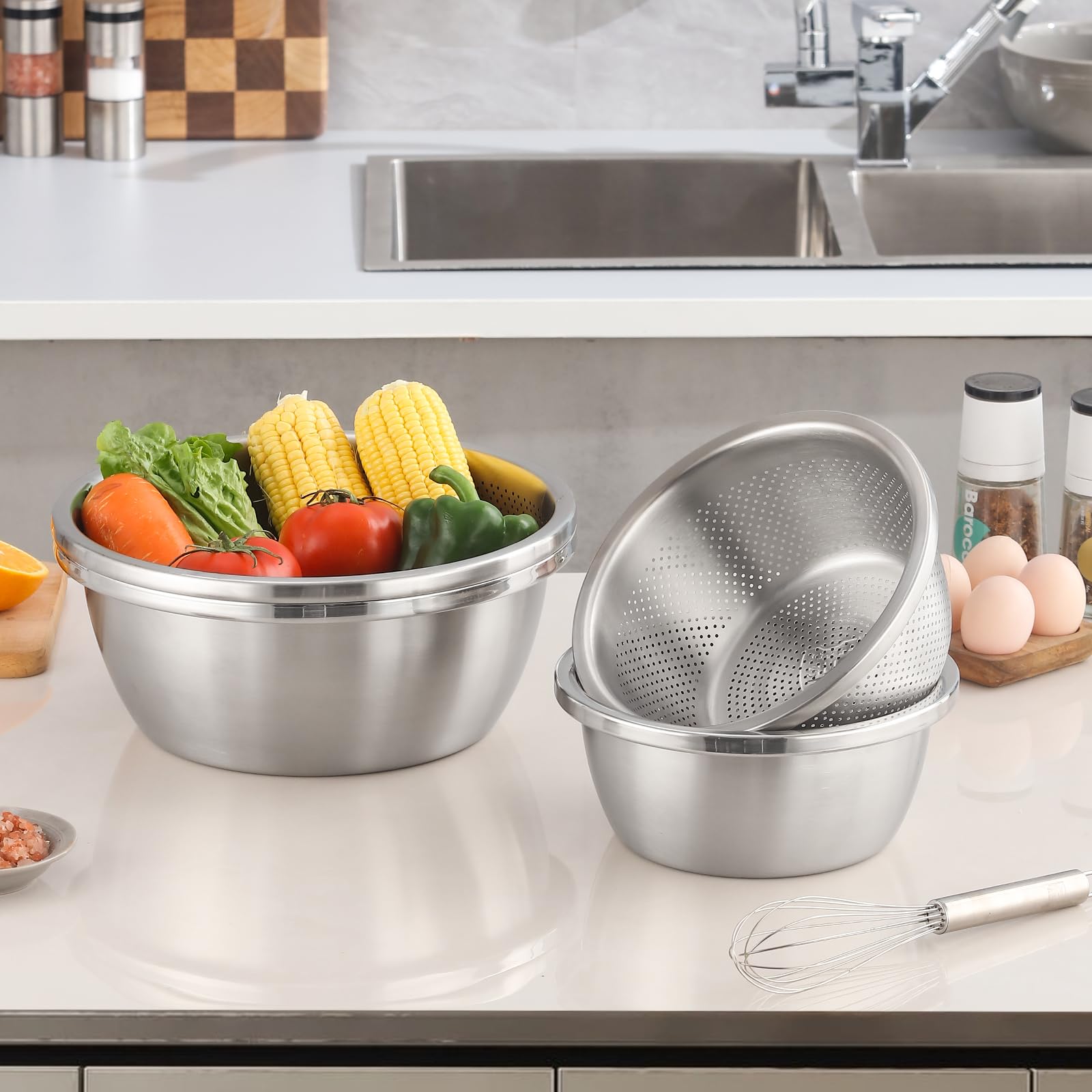 AHIABOAT Stainless Steel Colander Set - 2QT -6 AHIABOAT Stainless Steel Colander Set - 2QT -6