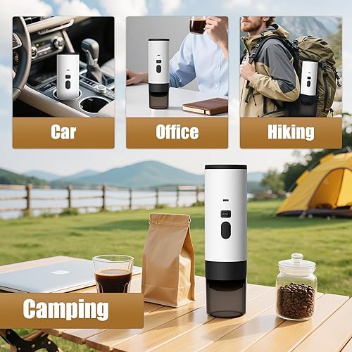 Miniatura 6 de Cafetera portátil para viajes, camping, cafetera de café expreso autocalentable con USB-C, compatible con café molido y cápsulas NS, máquina de café