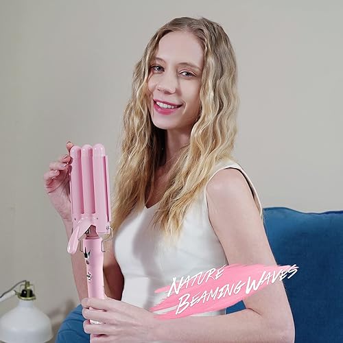 Miniatura 7 de Varita rizadora de 3 barriles de doble voltaje para el cabello, con botón ajustable de temperatura de triple barril, se calienta rápidamente (1