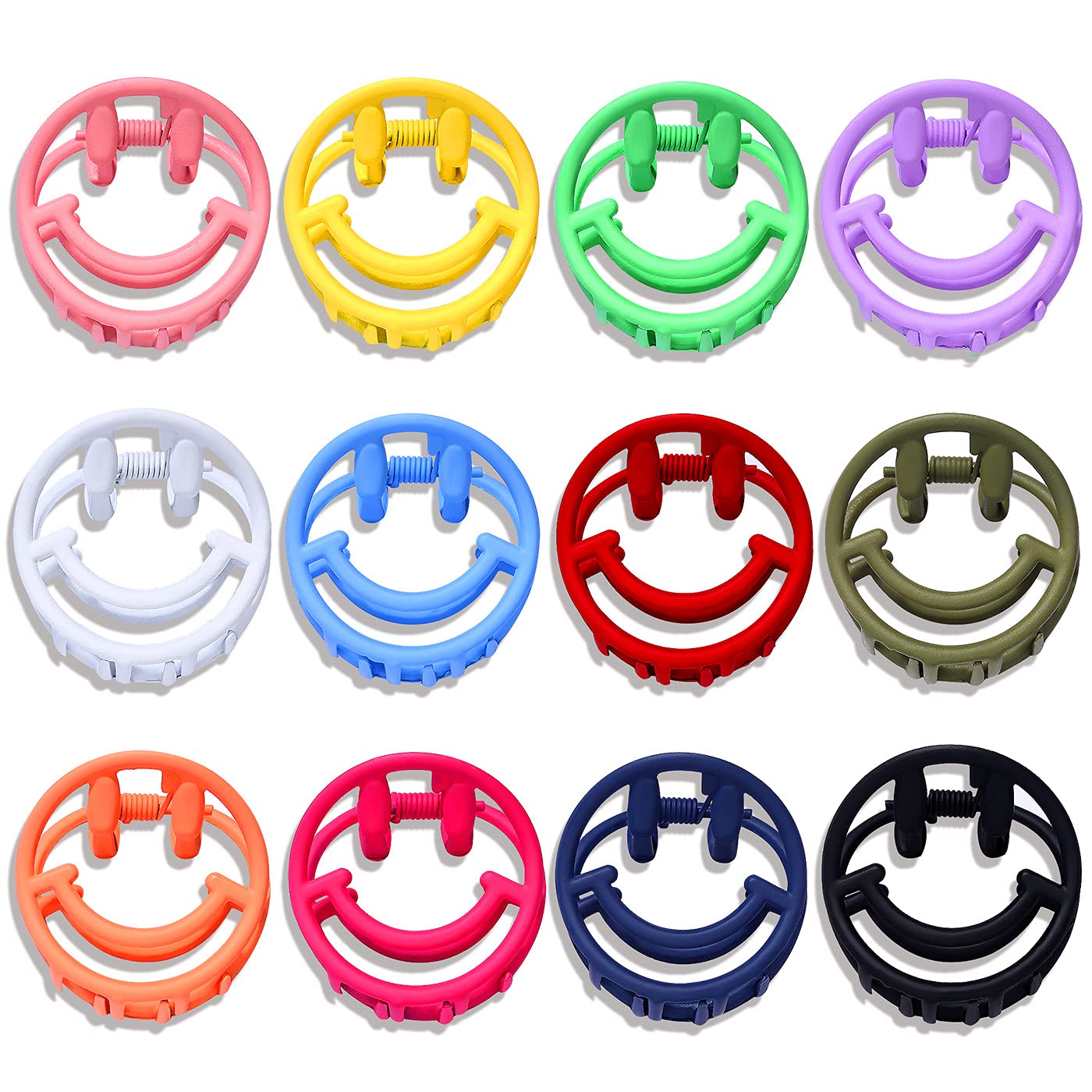 CEALXHENY 12PCS Happy Face Hair Claw Clips for Women Non-Slip Medium Size Hair Jaw Clamps Colorful Cute Y2K Hair Styling Accessory (12 Colors)