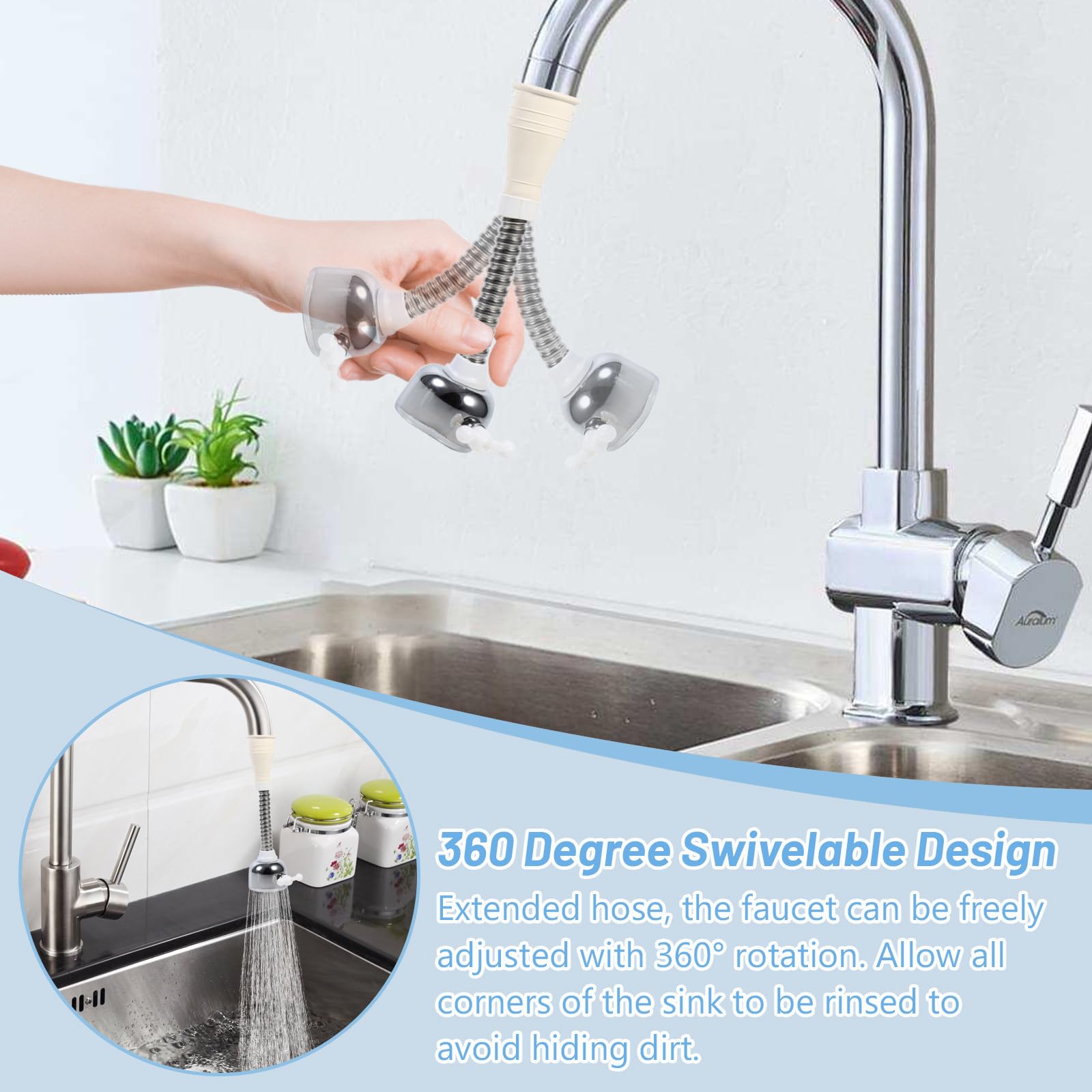 Prolunga Per Rubinetto Cucina - Girevole 360&deg;, Estensione 14cm, Rompigetto Regolabile