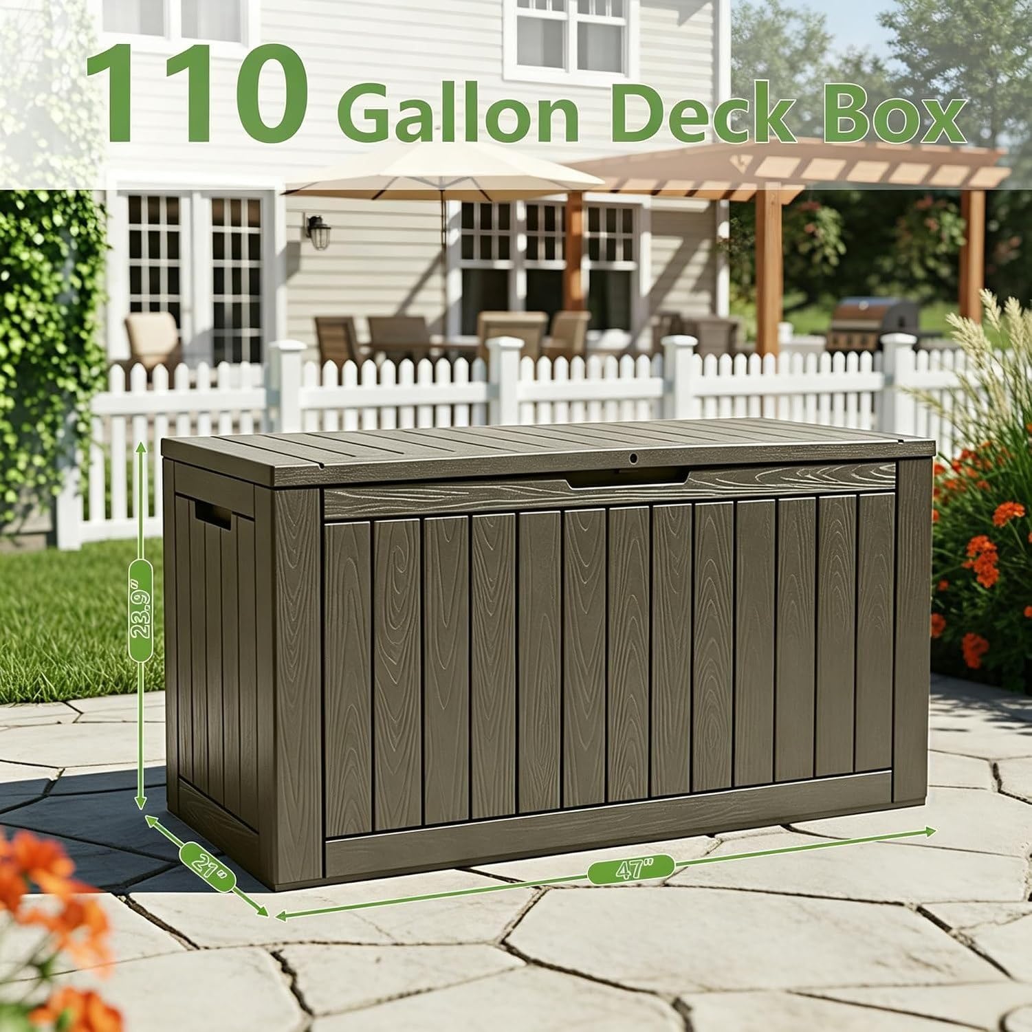 Baulera Exterior Impermeable 130L para Almacenaje Terraza, Rayado Gris