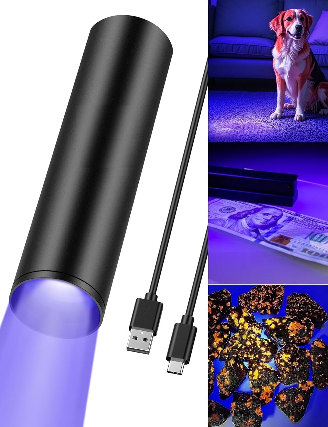 Suicune 365nm Small UV Torch Light 3W USB C Rechargeable Mini Black Light Money Detector for Resin Curing, Pet Urine Detection, Scorpion, Fishing,Minerals,Leaks,Cure Glue with Built-in Battery-image-42
