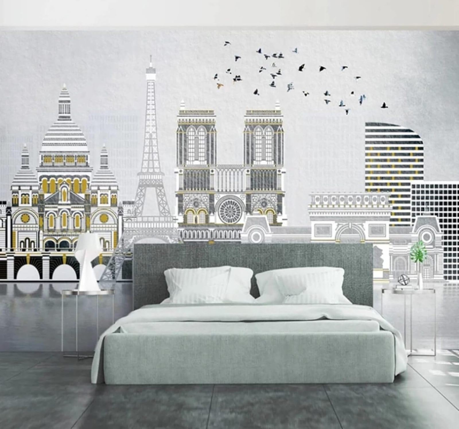 XLMING Hand Drawn Geometric City Architecture Birds in Flight Scenery 3D Wallpaper Luxury Home Dining Decor Paste Sofa Living Room The Wall for Bedroom Mural-150cm×105cm