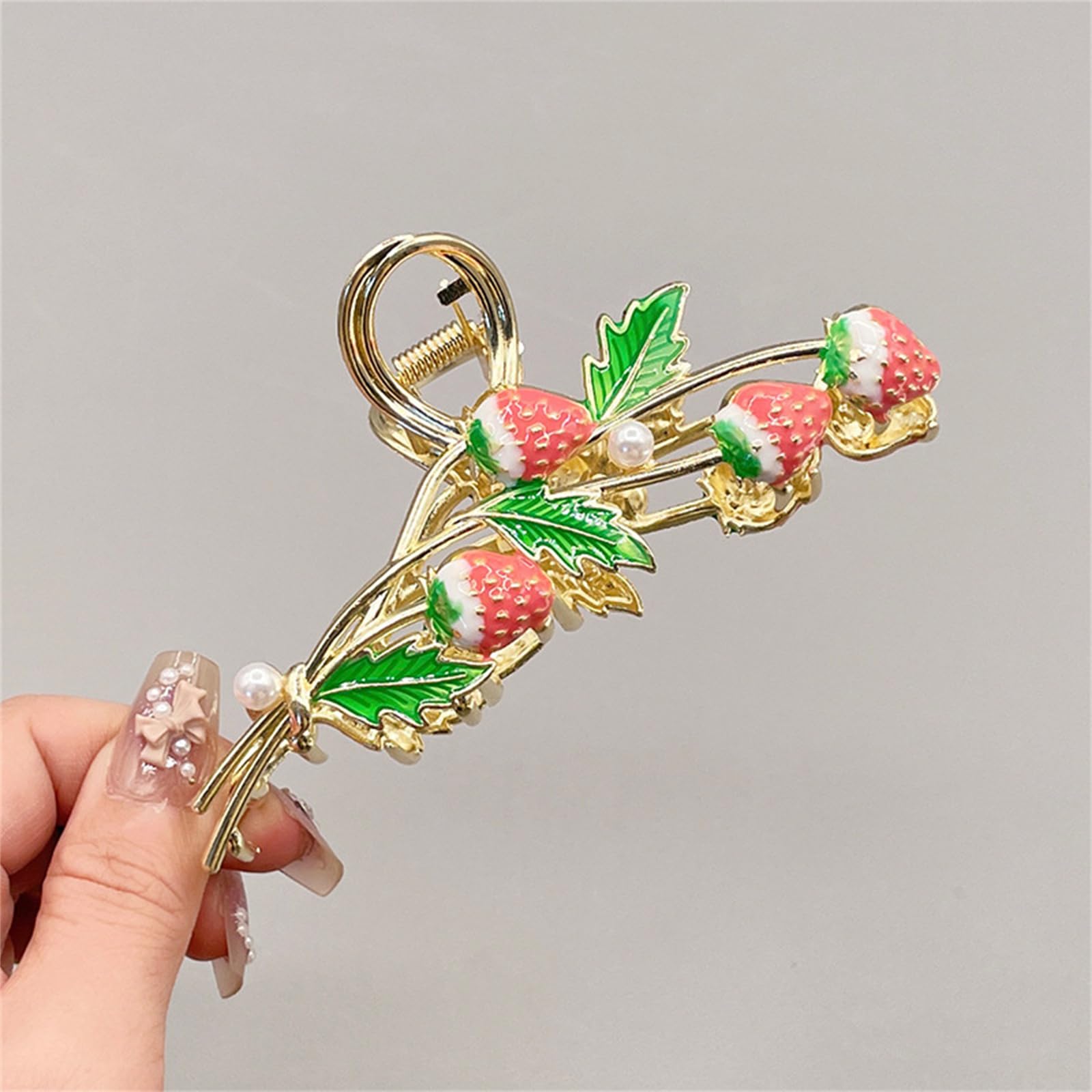 Red Strawberry Gold Hair Claw Strawberry Basket Hair Claw - fruity hair accessory | Coucou  main image 3