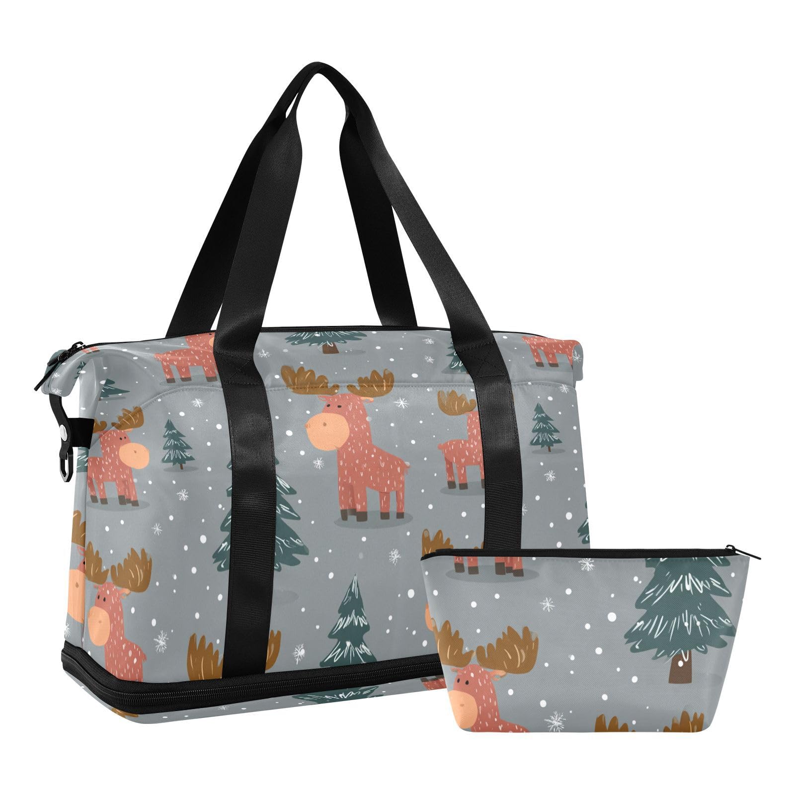 Borsa da viaggio impermeabile in stile bohémien, con alce e neve, con articoli da toeletta per trekking